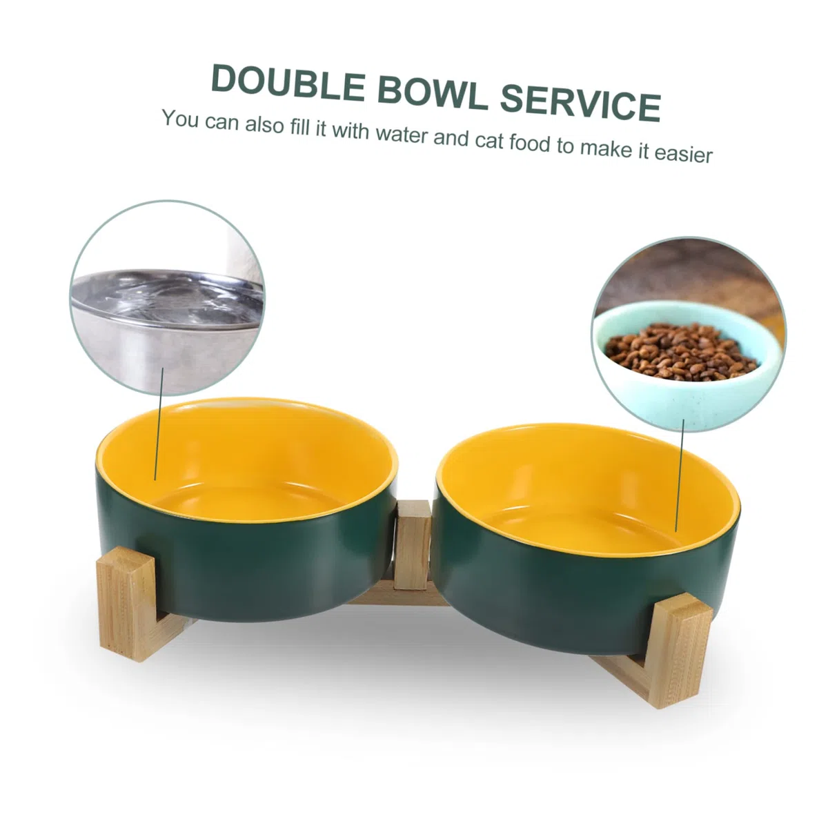 SUPVOX Cuenco Cerámico Fácil De Lavar Plato De Cerámica con Soporte De Madera Accesorio De Alimentación para Mascotas