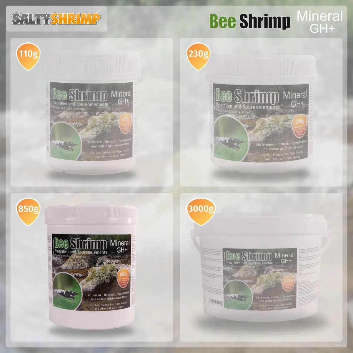 Bee Shrimp Mineral GH+ | 850g - Sal Mineral, Especialmente desarrollada para camarones Abeja, abejorro y Tigre. Aumenta la dureza Total del Agua