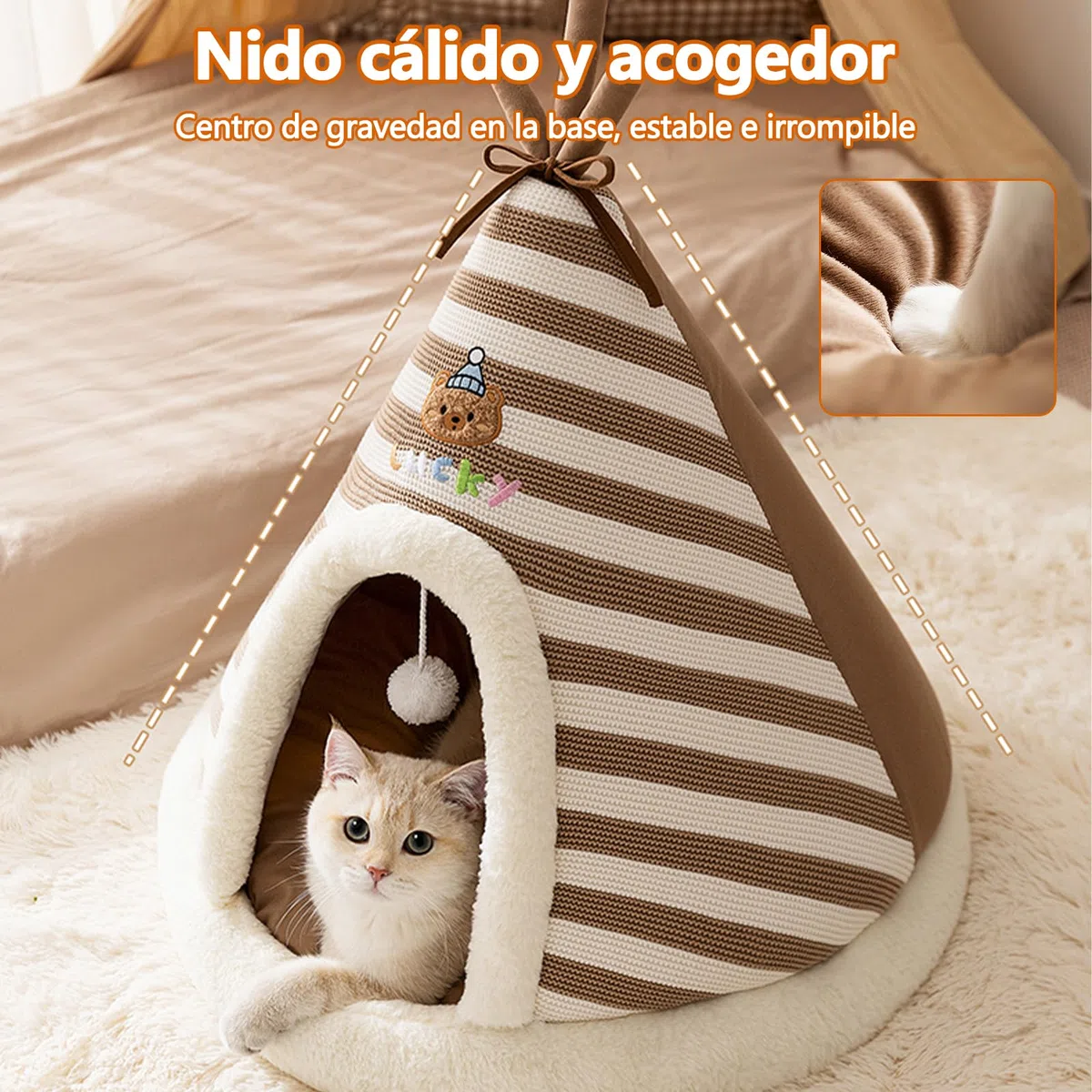 Galatée Cama Cueva para Gatos, Linda Casa Tipo Iglú para Perros con Cojín Extraíble, Cómoda Tipi Triangular para Mascotas, Nido Cálido para Mascotas, Mejora El Sueño(XL, Marrón)