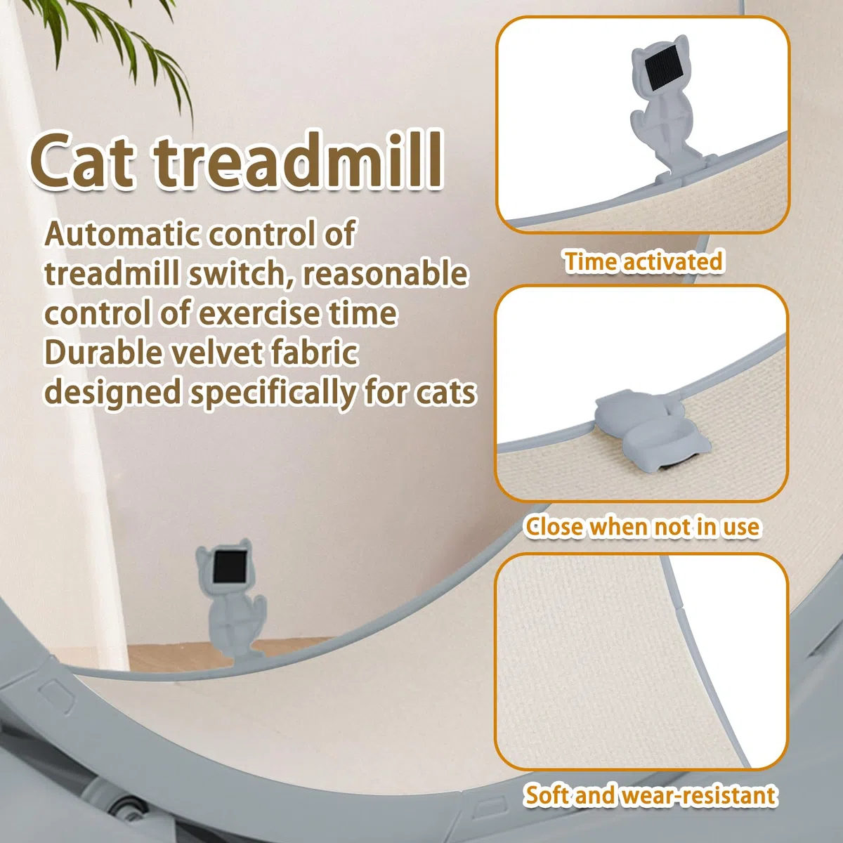 Rueda para gato grande, rueda de ejercicio silenciosa de ABS sólida, soporta hasta 15 kg, para gatos de interior activos, base antideslizante, fácil de montar y limpiar-gris