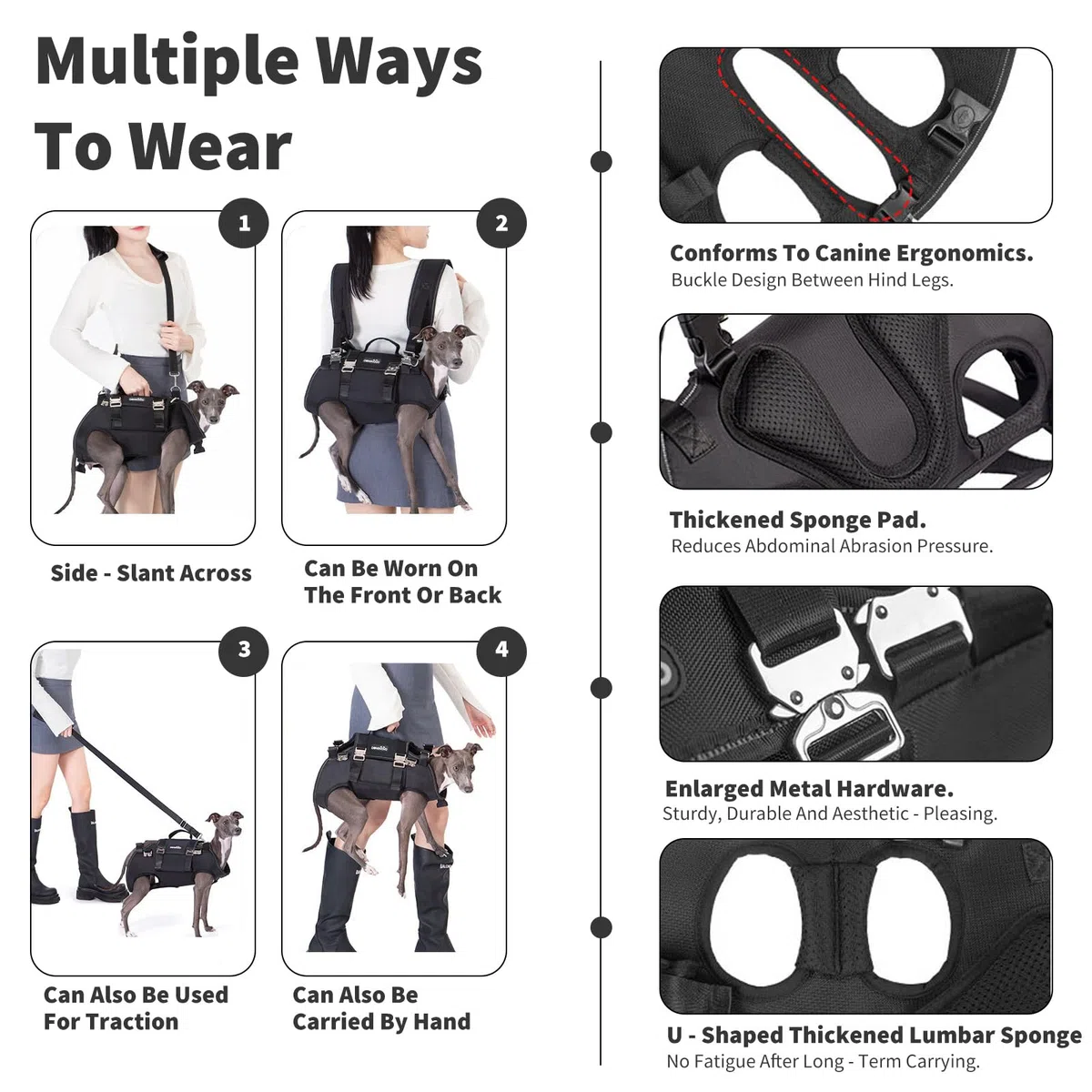 PETCUTE Mochila Transpirable para Mascotas,Bolsa Portátil Transportín para Perros con Bandolera Desmontable y Cómoda Asa,Arnés de Elevación para Perros Grande,Tela Oxford, Paseos,Senderismo,Viajar,L