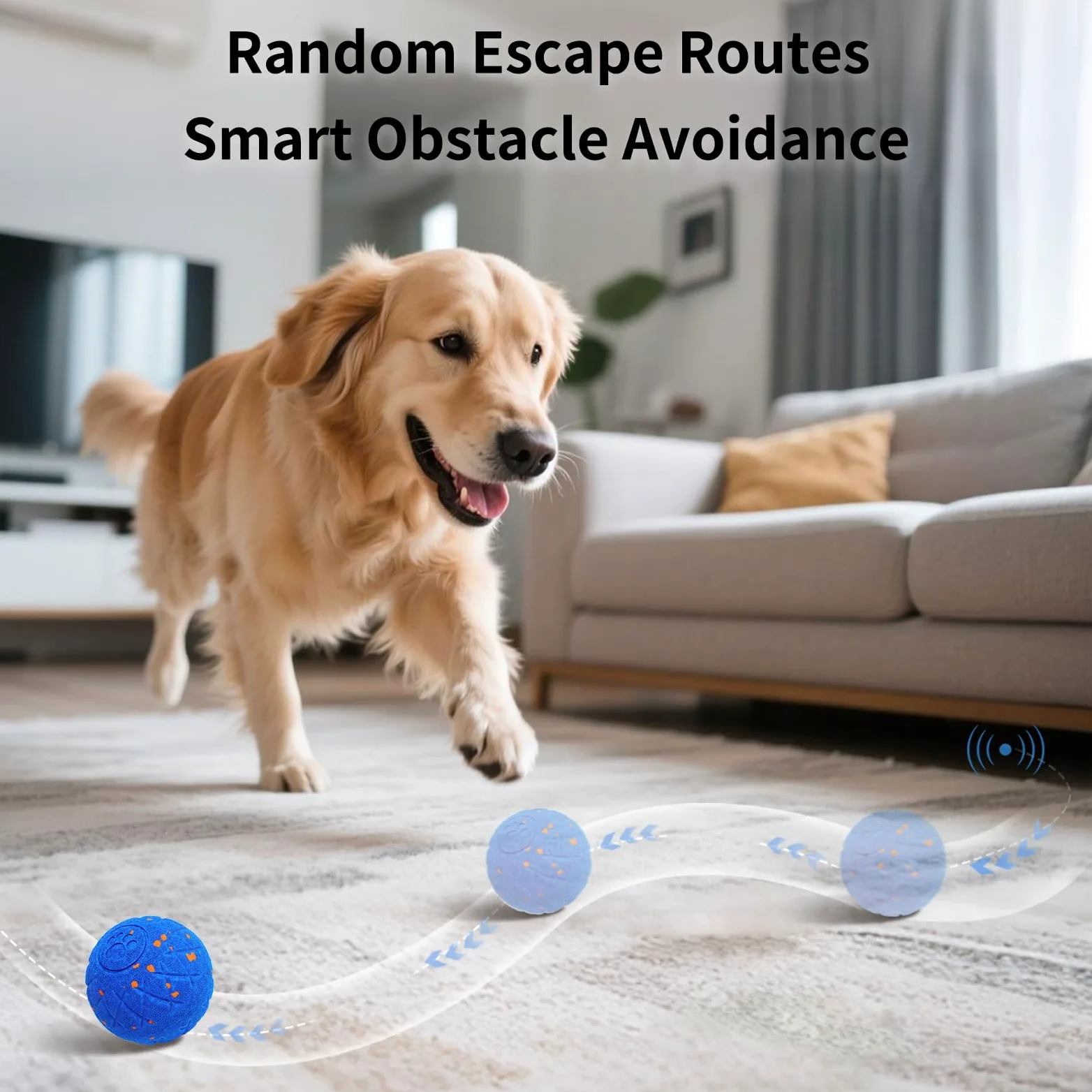 SCHITEC Juguetes interactivos para perros, bola vibradora inteligente para perros medianos y grandes de alta energía, juguetes motorizados para persecución de mascotas (azul)
