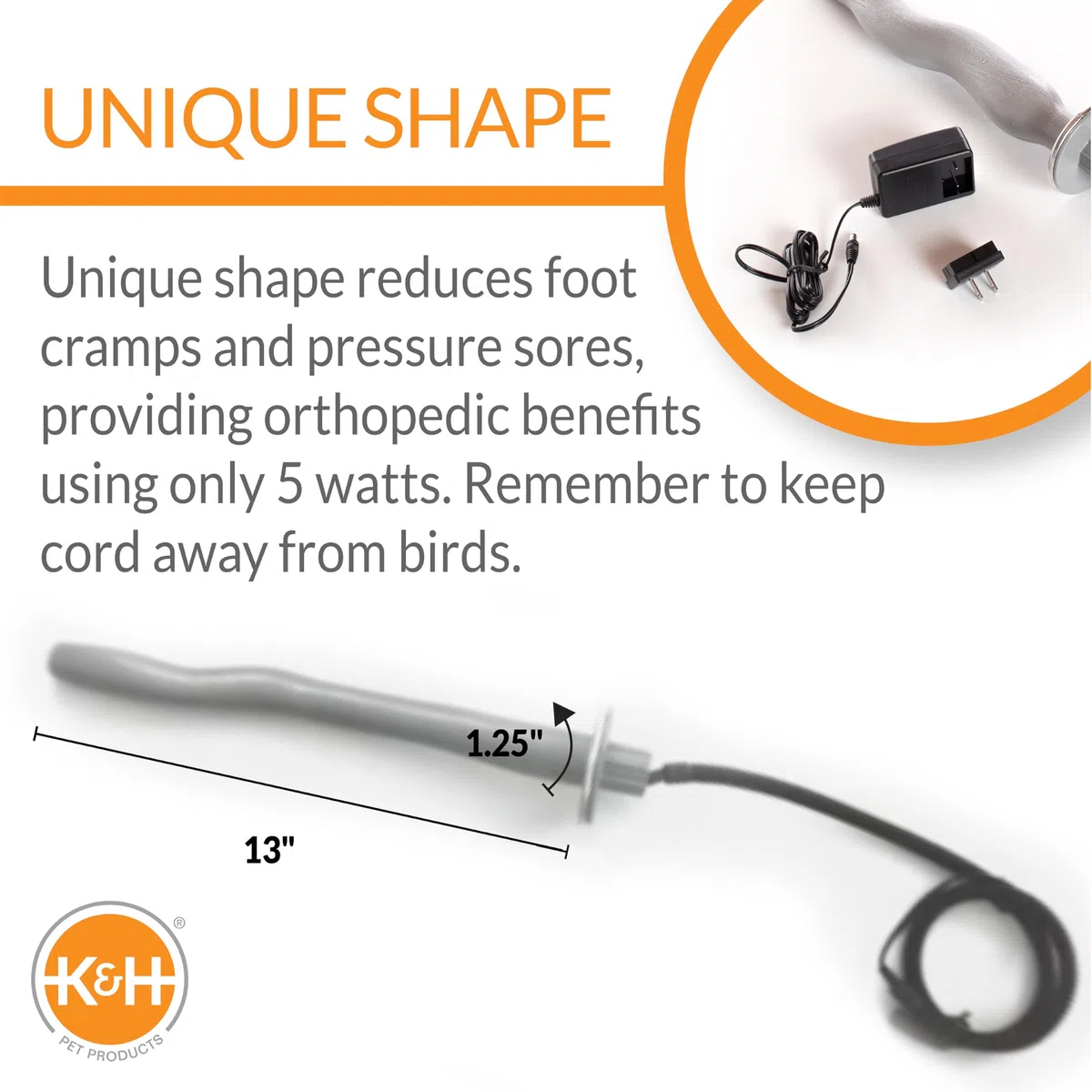 K&H Pet Products Thermo-Perch - Percha climatizada para pájaros, Color Gris, tamaño Mediano de 1.25 x 13 Pulgadas