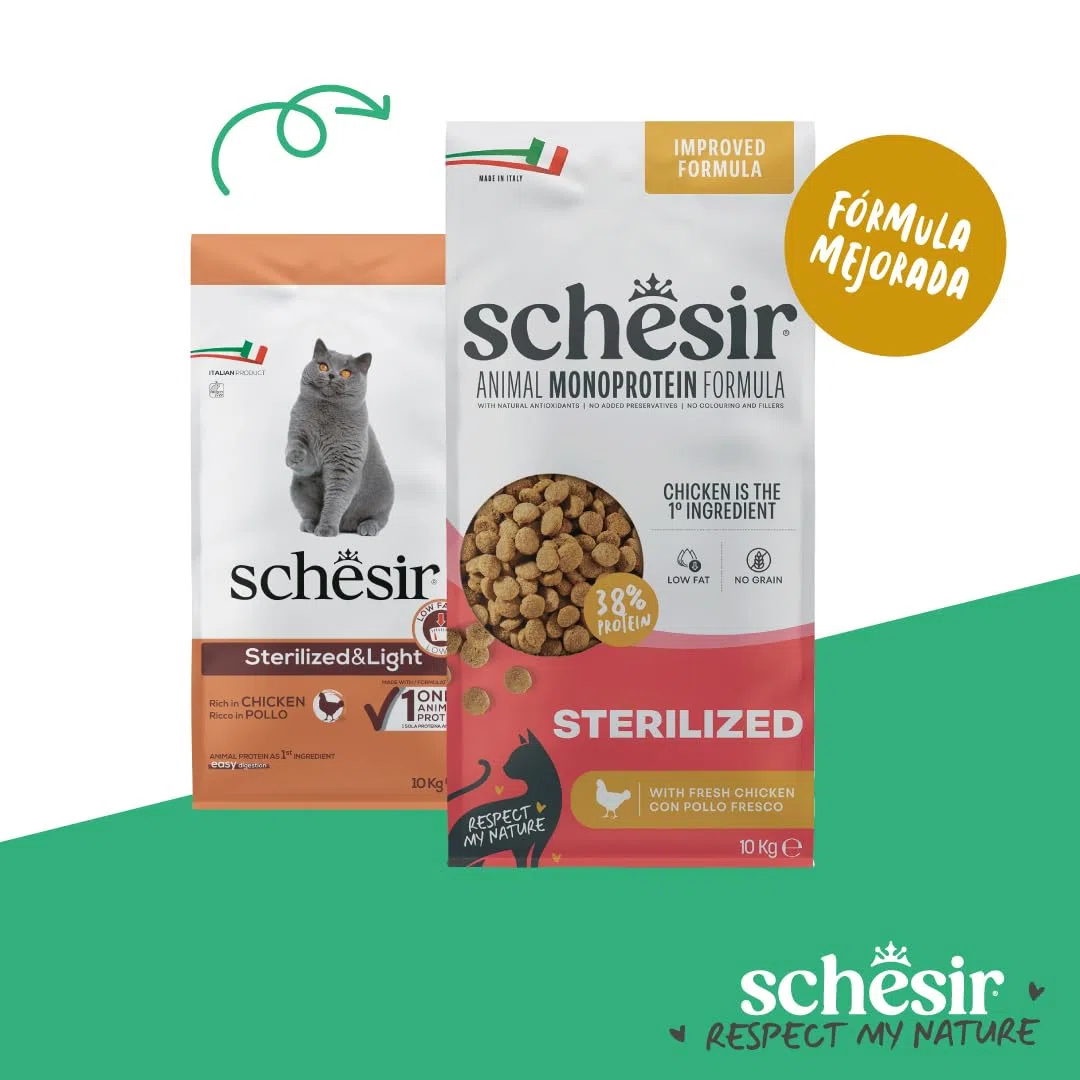 Schesir Animal Monoprotein Sterilized, Croquetas para Gatos Adultos Esterilizados, Alimento Seco Monoproteico Completo, Sabor Pollo, 10 kg