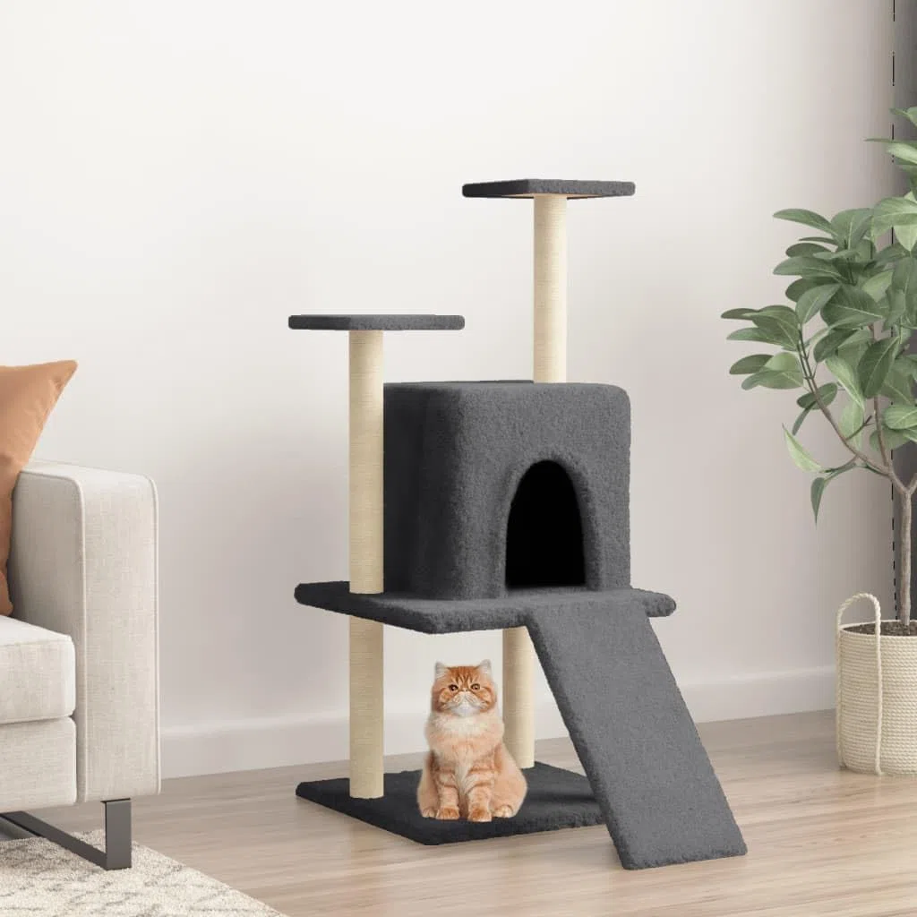 ShGaxin Rascador para Gatos con Postes de sisal Gris Oscuro 110 cm, Rascador Gato, Arbol Rascador para Gatos, Gatos Accesorios, Torre Gatos, Arranhador para Gatos, Casa para Gatos