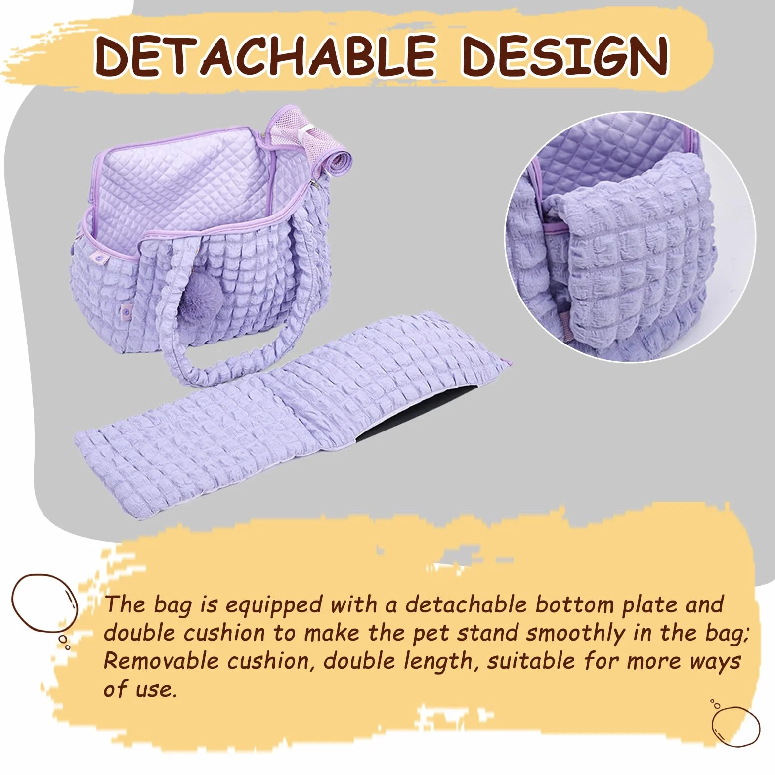 Transportadores de lados suaves para gatos, bolsa de burbujas de moda para mascotas, bolso acolchado con bola esponjosa y cremalleras de malla ventilada para cachorros de 11 libras/gatos de