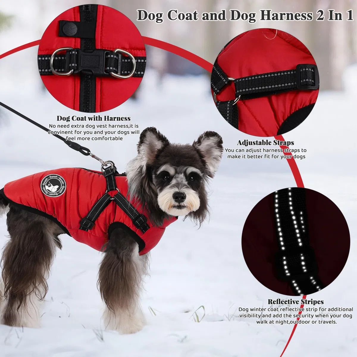 Gyuzh Abrigo para perro con arnés para cachorros, chaqueta impermeable de invierno para perros pequeños, medianos y grandes