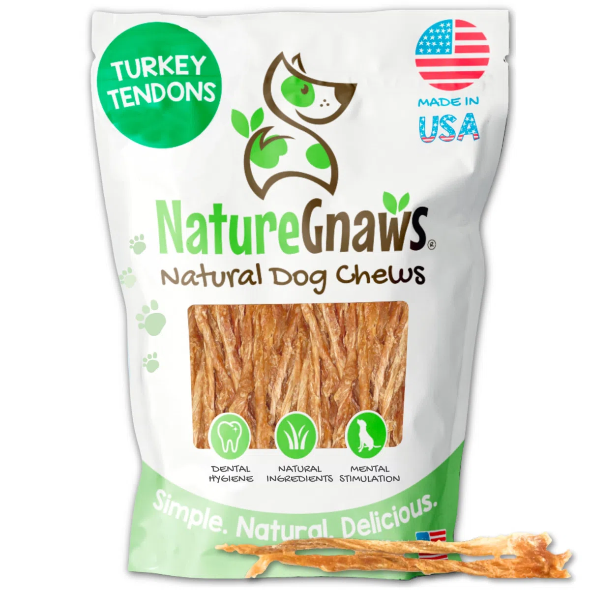 Nature Gnaws Tendones de Pavo para Perros (227 ml) – Delicioso Aperitivo de recompensa sin Cereales para Razas pequeñas, Medianas y Grandes – golosinas Naturales Perros