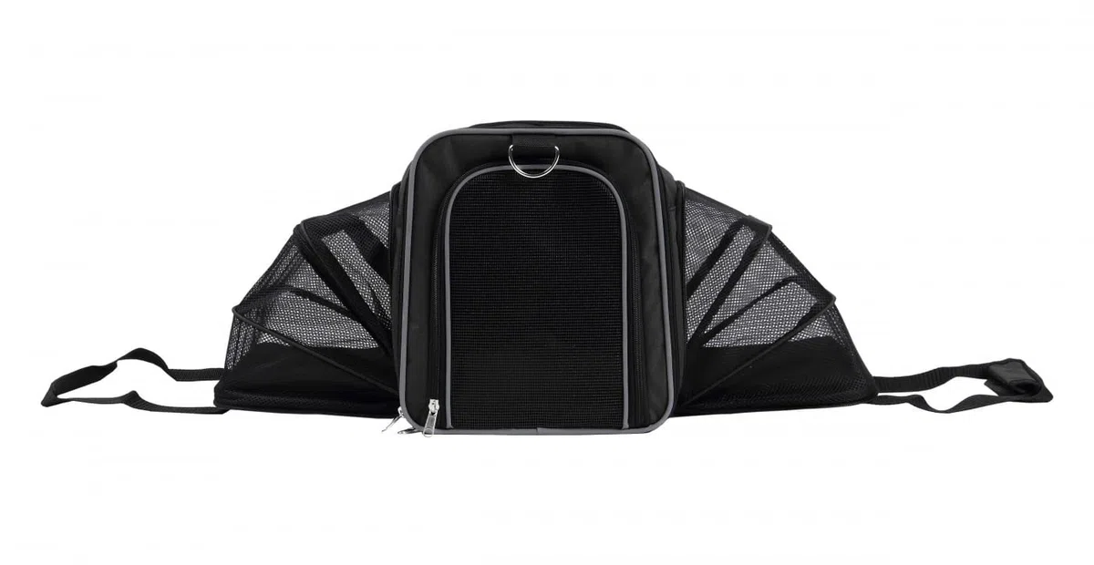 Wouapy Transportín Gatos, Perros para Viajes, Camping, Aventura (45X25cm, Negro). Bolsa de Transporte Transpirable Extendible para Mascotas Pequeñas Transportín Saco Suave Ventilado Cómodo (218628NOI)