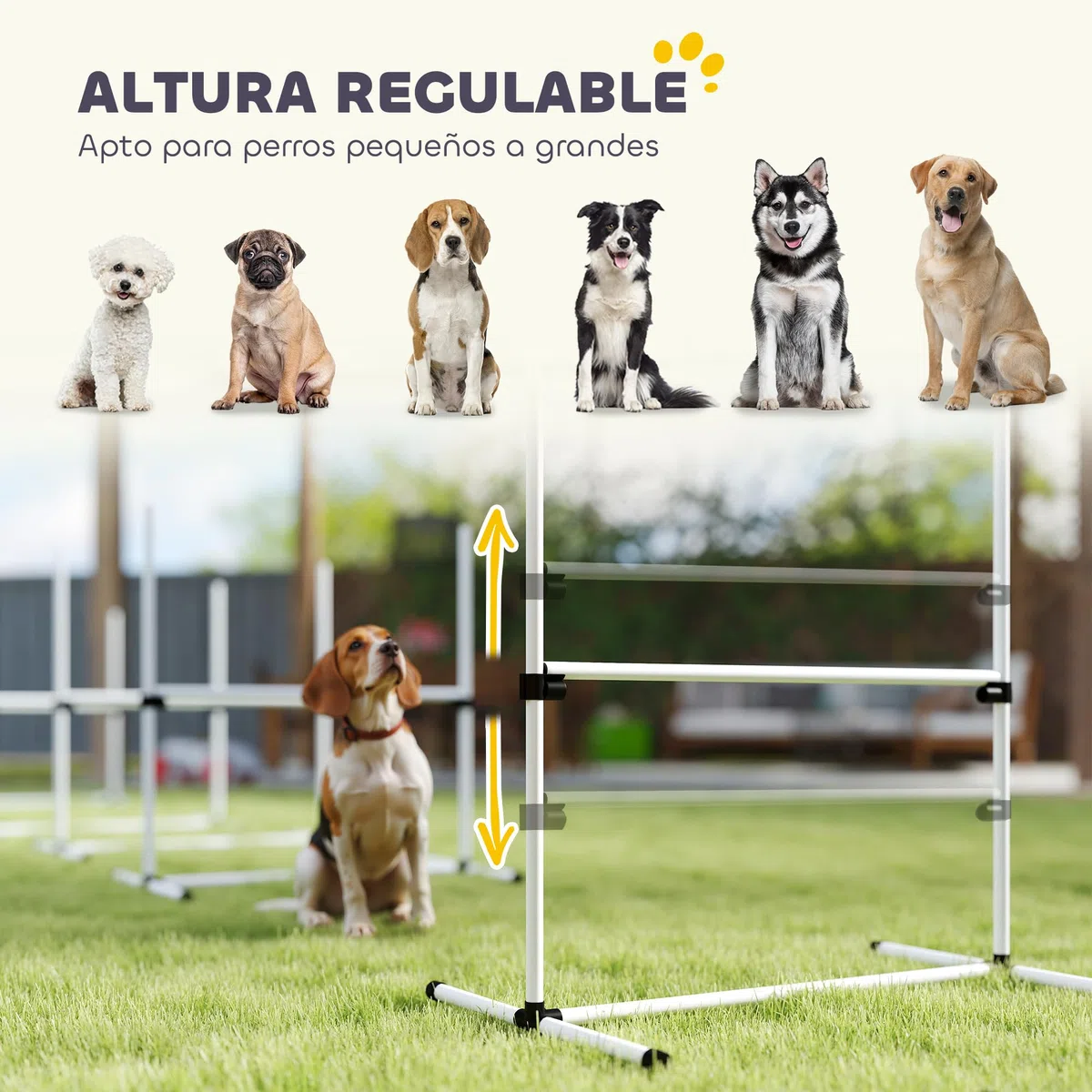 PawHut Set de Entrenamiento de Agilidad para Perros Mascotas 4 Piezas Obstáculos Vallas de Salto con Altura Ajustable y Bolsa de Transporte para Exteriores 99x65x94 cm Blanco