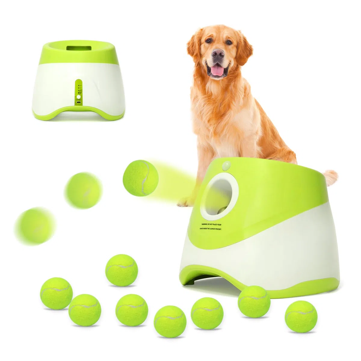 Jovani - Lanzador automático de Pelotas para Perros, Distancia de 10 a 30 pies, Juguete Interactivo para Perros pequeños para Interiores y Exteriores, Incluye 9 Pelotas de Tenis (2 Pulgadas), mantén