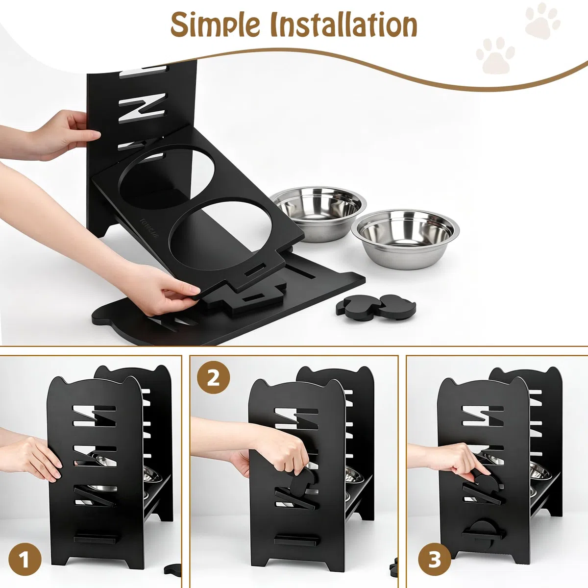 Cuenco elevado para perros, cuencos elevados para perros, 9 niveles ajustables, estación de alimentación de bambú elevada para perros, 2 cuencos de acero inoxidable para mascotas, cuencos para perros