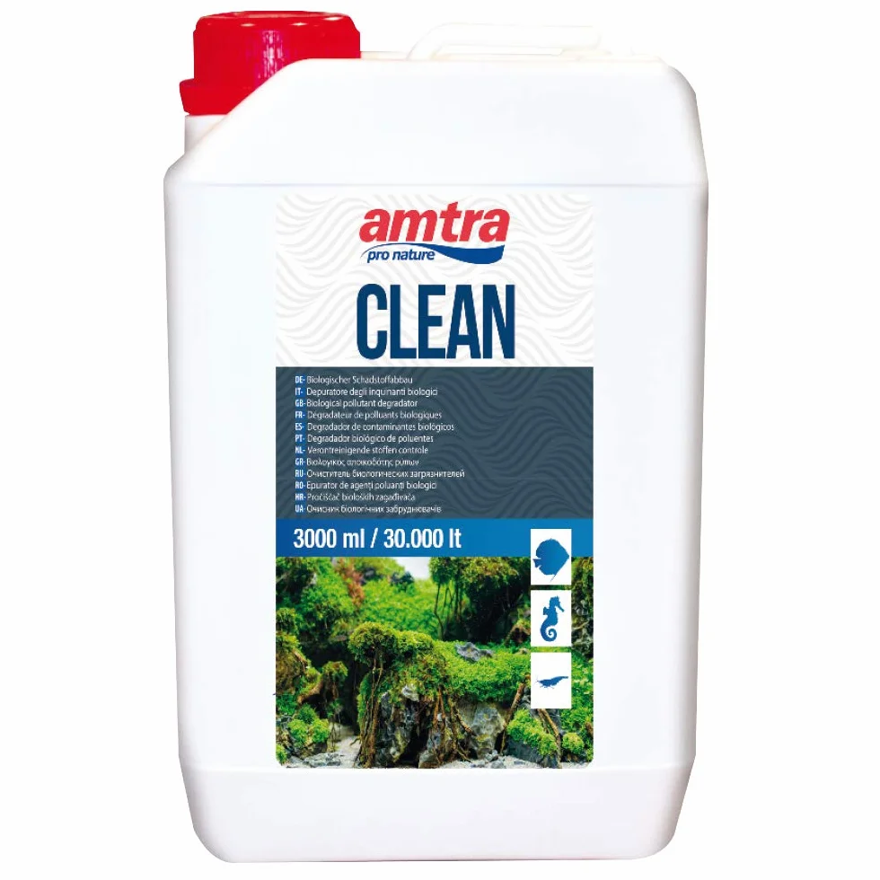 Amtra Clean - Purificador De Agua Natural Para Acuarios, Tratamiento De Agua Natural Para Acuarios, Reduce Los Cambios De Agua, Formato 3000 Ml