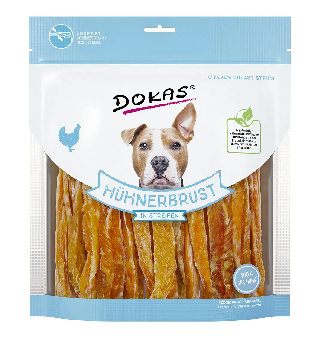 Dokas Dog PECHUGA DE Pollo en Tiras | 5 x 500 g | Alimento complementario para Perros | Pechuga de Pollo deshidratada en Tiras | Apto para Perros de Todos los tamaños y Razas