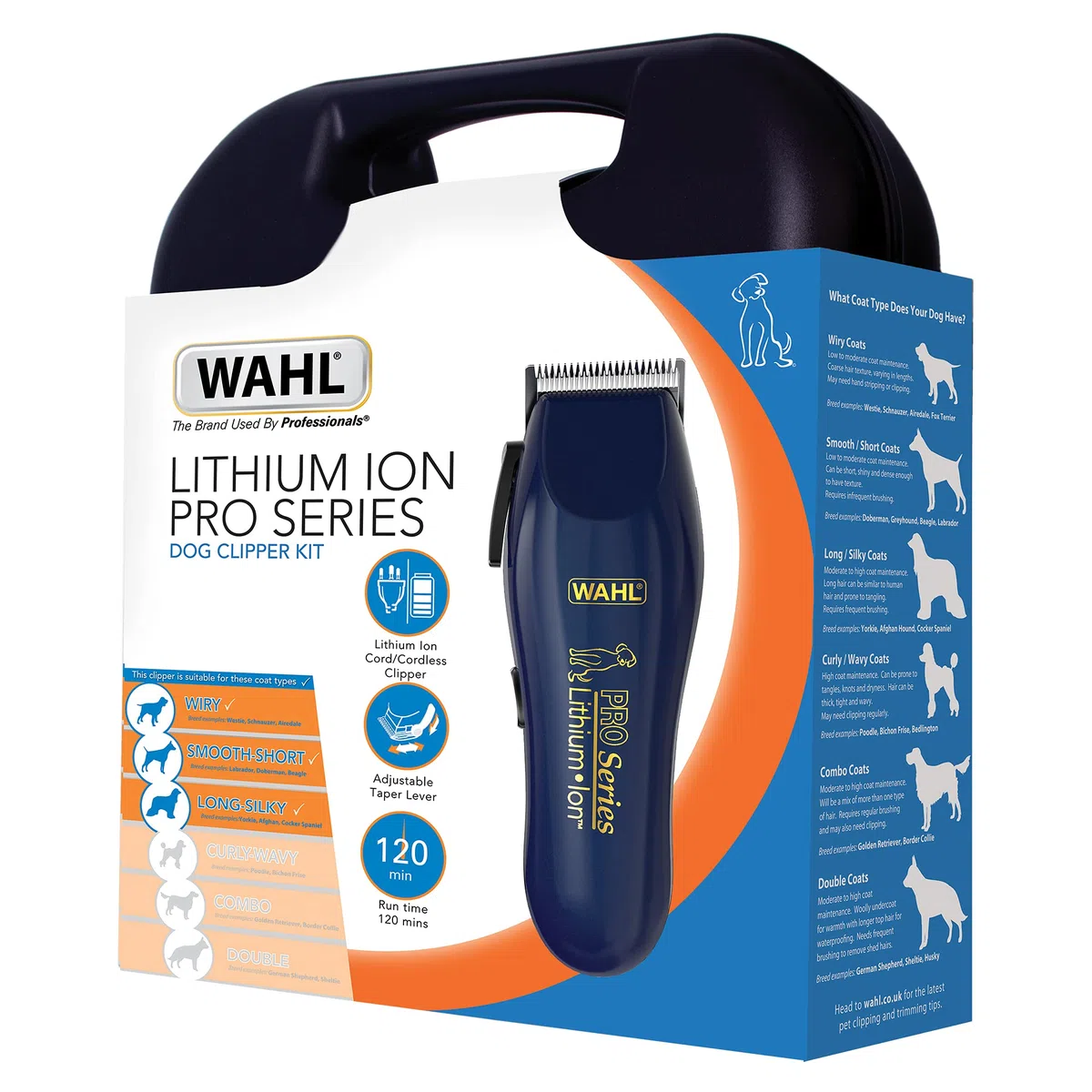 WAHL Dog Clippers, Pro Series - Kit de Aseo para Perros de Litio con Capa Completa para Cortar Perros, cortauñas sin Hilos de bajo Ruido