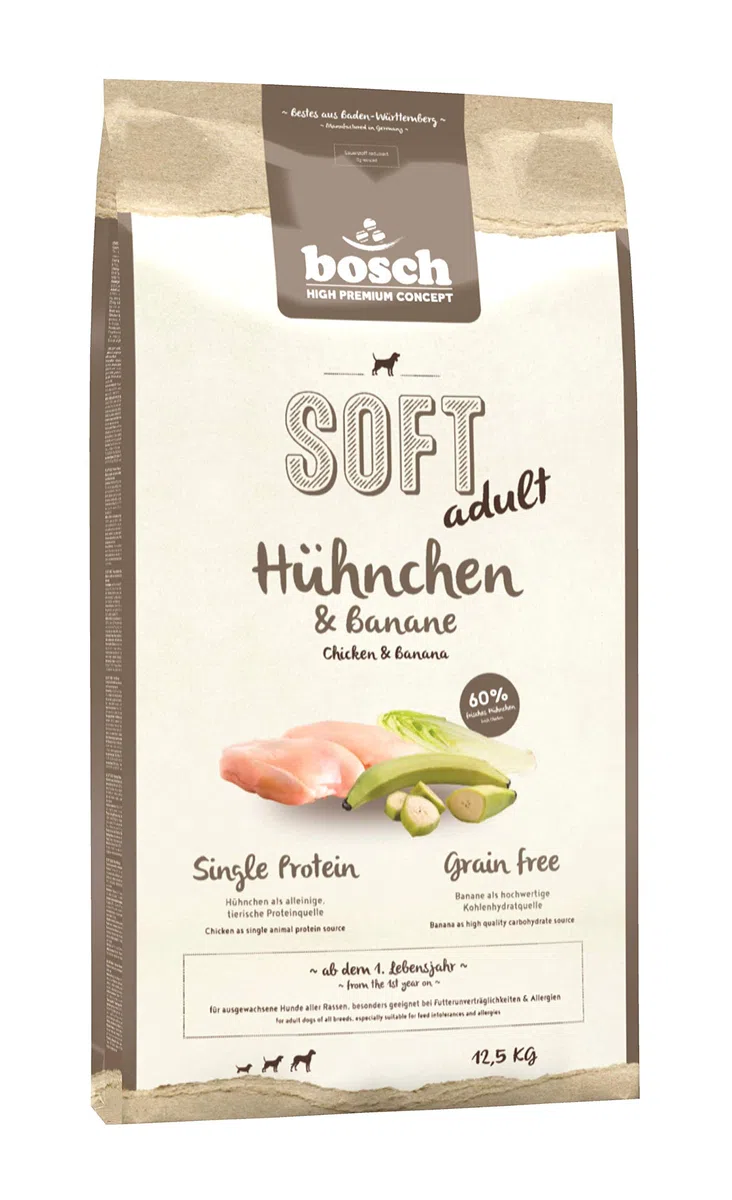 bosch HPC SOFT Pollo y Plátano | Alimento semi-húmedo para perros adultos de todas las razas | Sin cereales | 1 x 12,5 kg