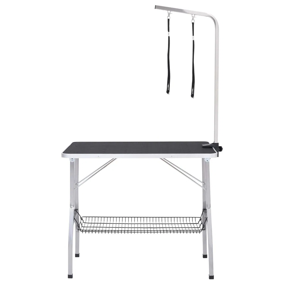 BAZZI Mesa de corte ajustable para perros, mesa de aseo con 2 trabillas y cesta, tocador, mesa de peluquería para perros, tocador para mascotas, peluquería para perros con ruedas