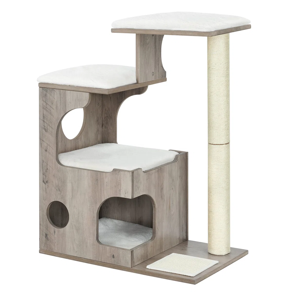 Feandrea Árbol de Gatos, Tablero de aglomerado de 86 cm de Altura, con Poste de Sisal, Plataforma, Cubierta de Piel Sintética Lavable, Greige Melange PCT070G01