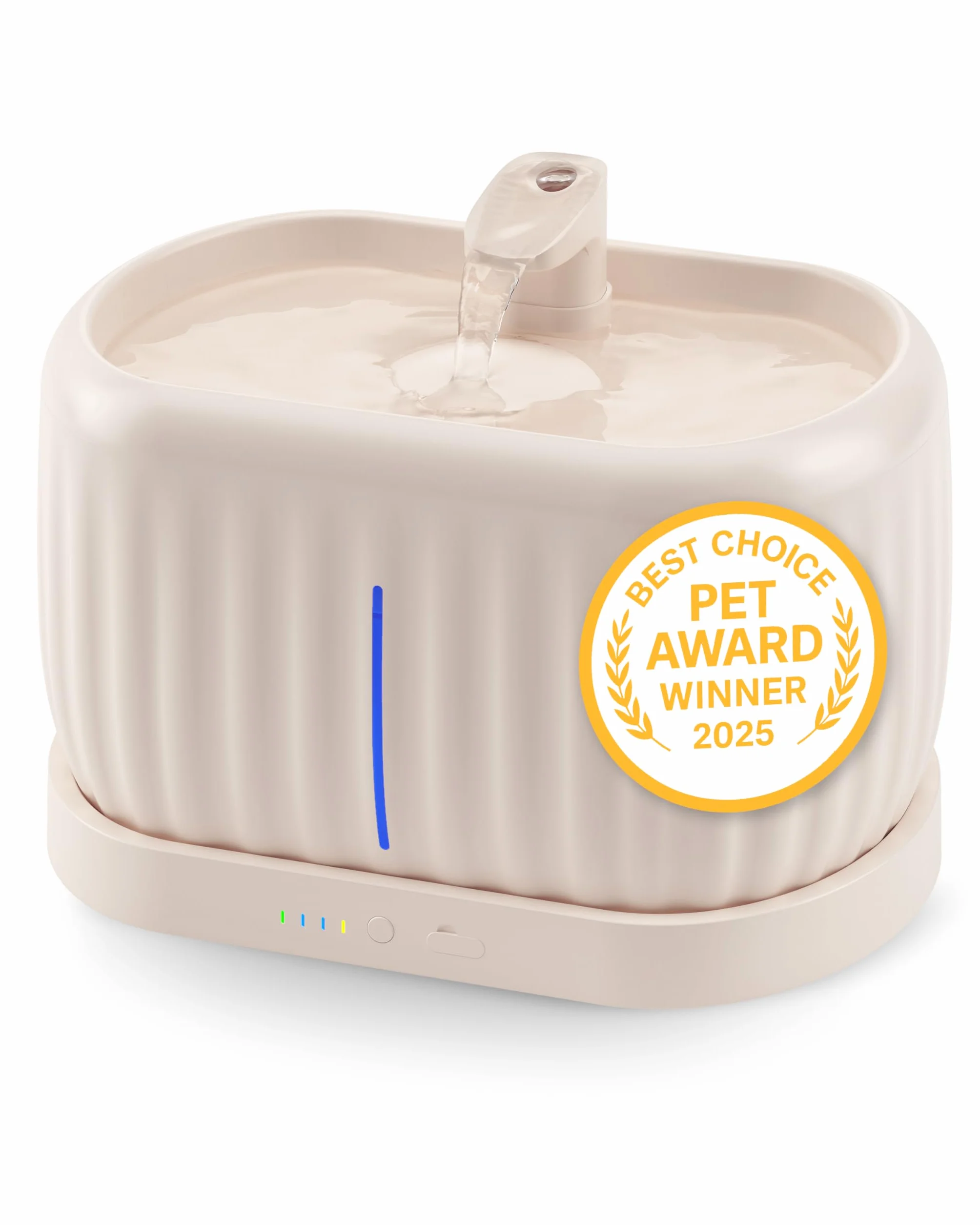 Pretty Paw Fuente de Agua para Gatos Inalámbrica 3L con Sensor de Movimiento - Batería Recargable USB, Bomba Silenciosa, Filtro Integrado - Pure Flow MAX (Beige)
