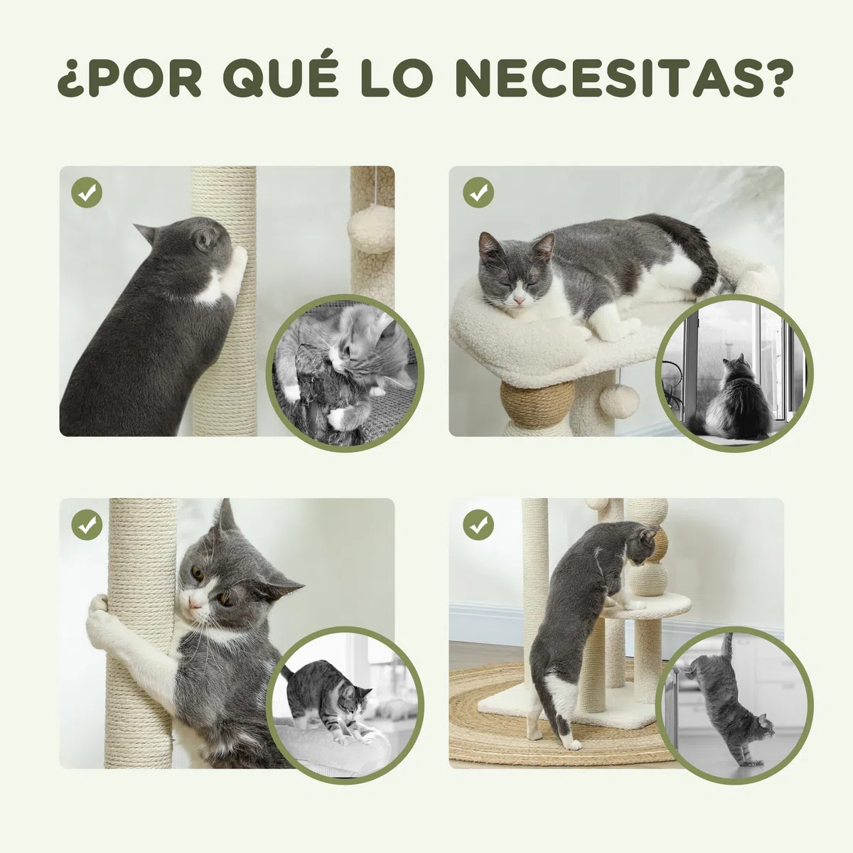 PawHut Árbol Rascador para Gatos Torre Escalador 76 cm Beige | Árbol para Gatos, con Cama, Plataforma de Salto, Postes de Yute, Bolas de Juguete