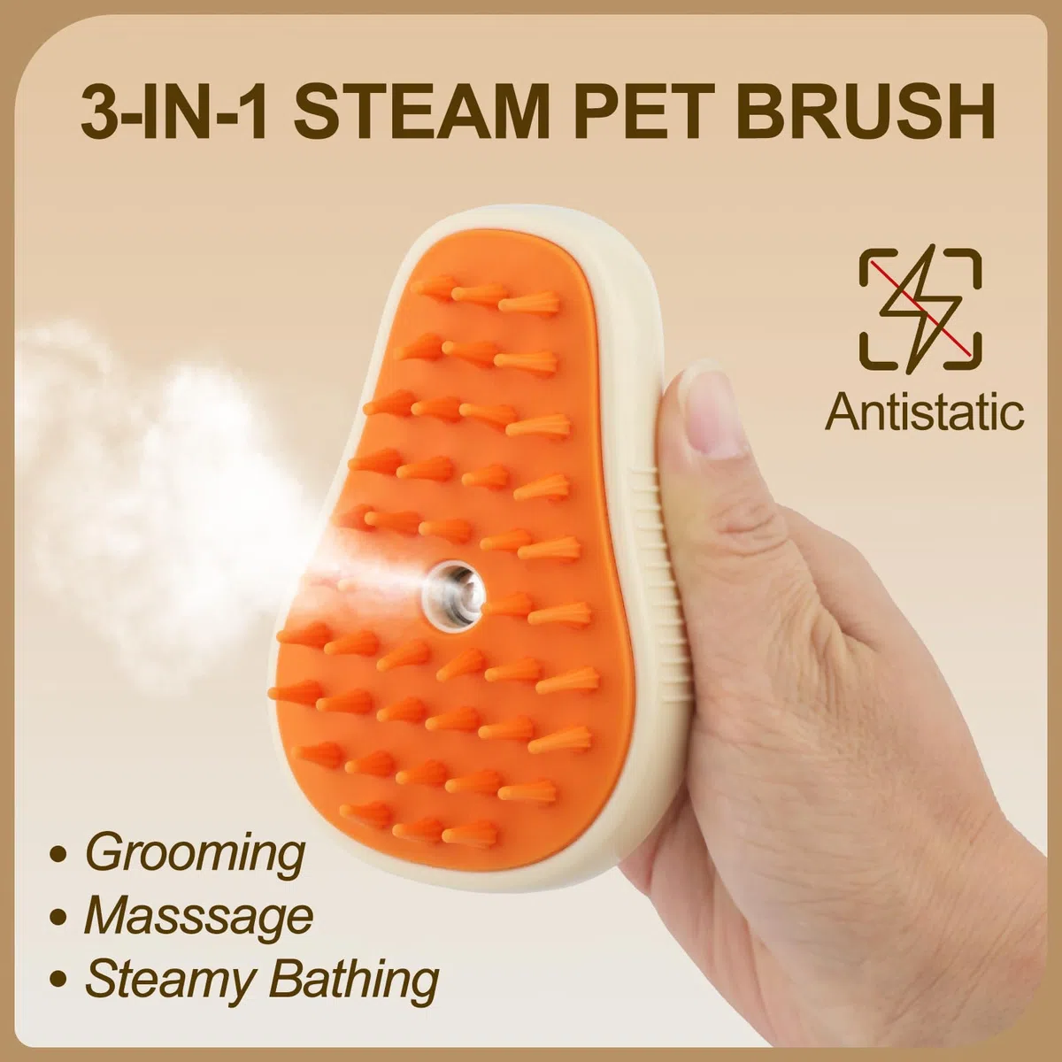 Cepillo de vapor para gatos, cepillo de vapor 3 en 1 para gatos, cepillo de aseo de masaje de silicona, cepillo de limpieza de pelo de mascotas para gatos y perros (blanco aguacate)