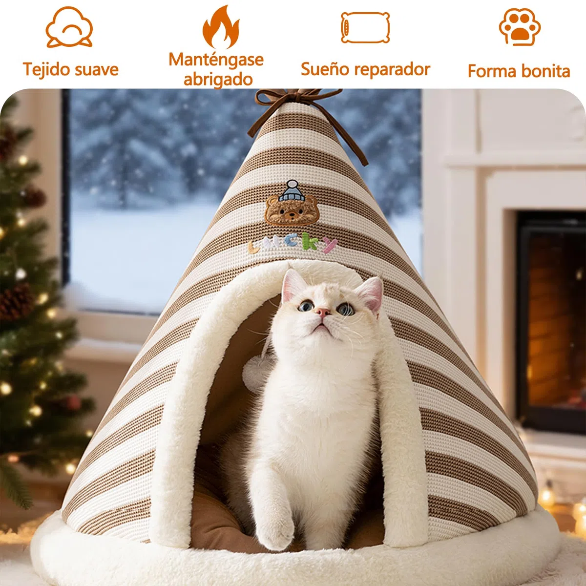 Galatée Cama Cueva para Gatos, Linda Casa Tipo Iglú para Perros con Cojín Extraíble, Cómoda Tipi Triangular para Mascotas, Nido Cálido para Mascotas, Mejora El Sueño(XL, Marrón)