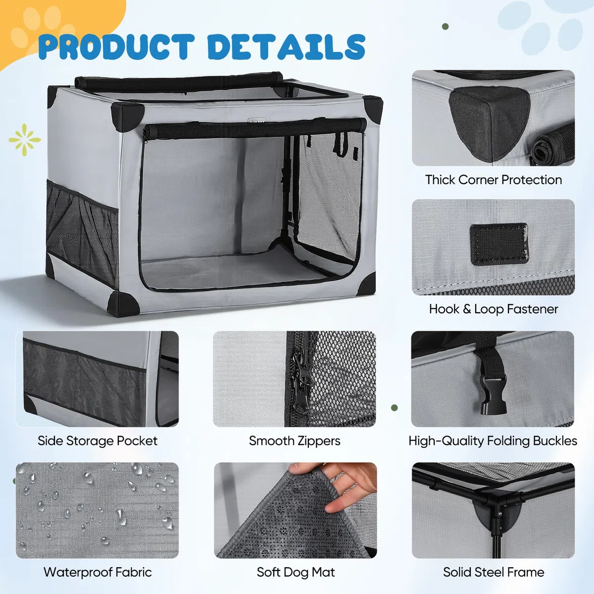 Transportin Perro Grande Plegable 81,5x59x59 cm para Coche con Malla | Transportin perro de Oxford 600D con colchón extraíble, plegable y transpirable para coche, viajes y hogar