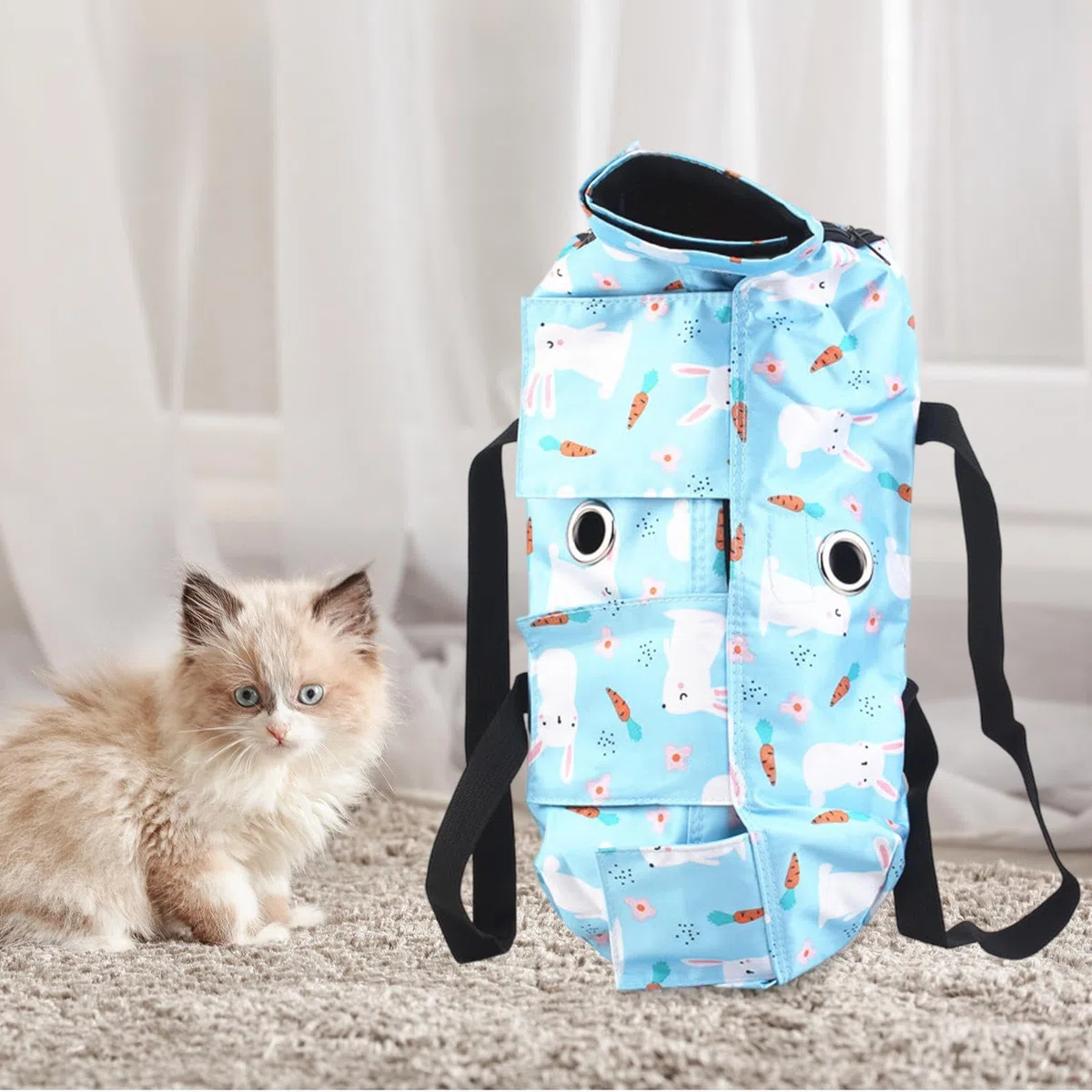 Transportín Multiusos para Gatos, Ideal para El Cuidado de Uñas Y Orejas, Azul