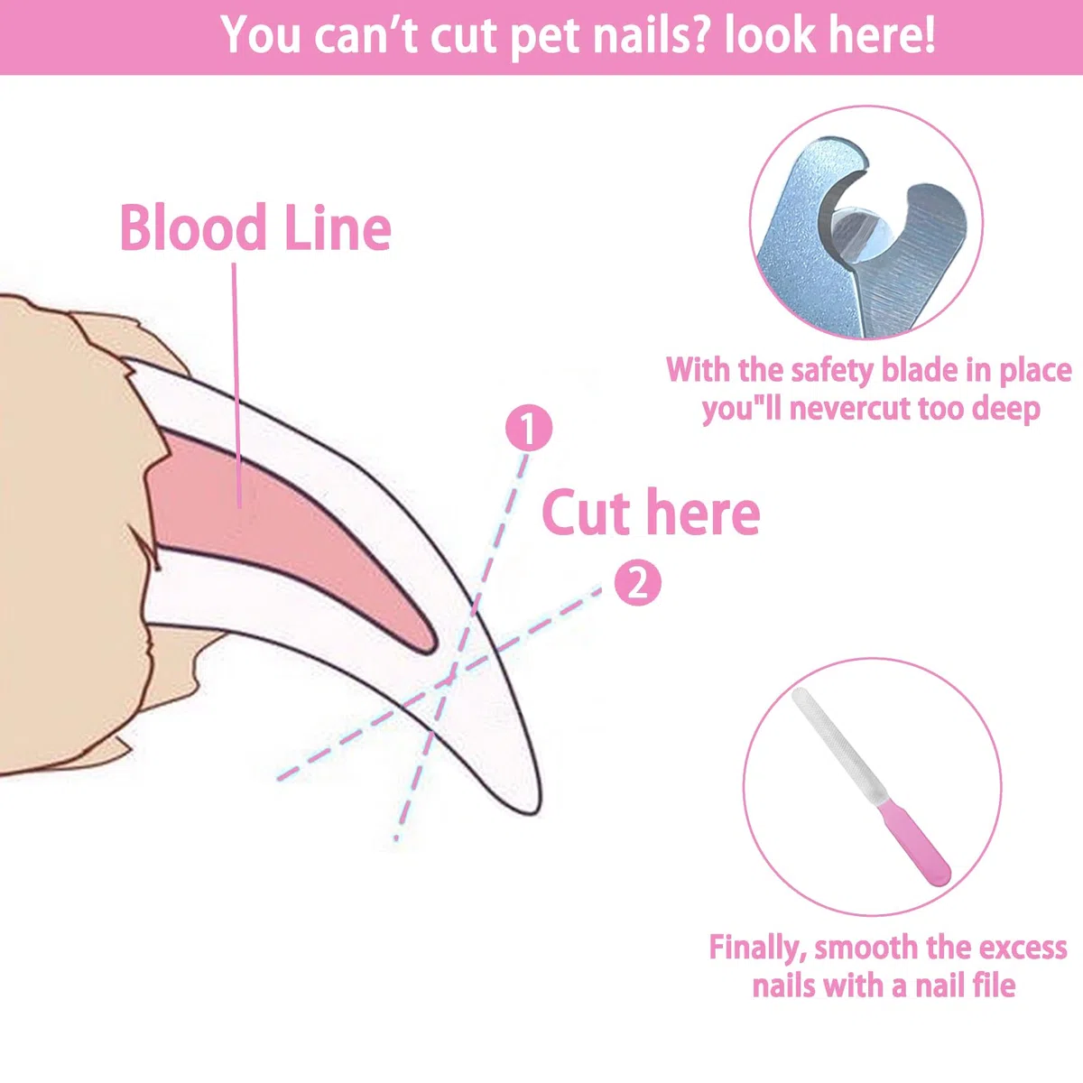 Kit de 5 cortaúñas para perros y gatos, con cierre protector para evitar cortes excesivos, recortadores profesionales para gatos y perros grandes y pequeños (rosa)