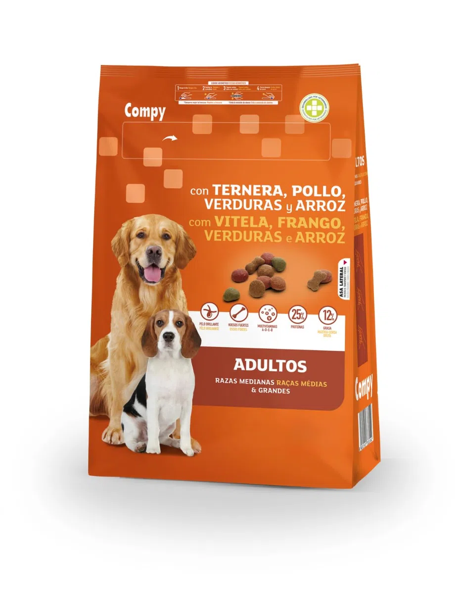 Comida Perro Adulto COMPY con Ternera, Pollo, Verduras y arroz Razas Medianas y Grandes 18 kg