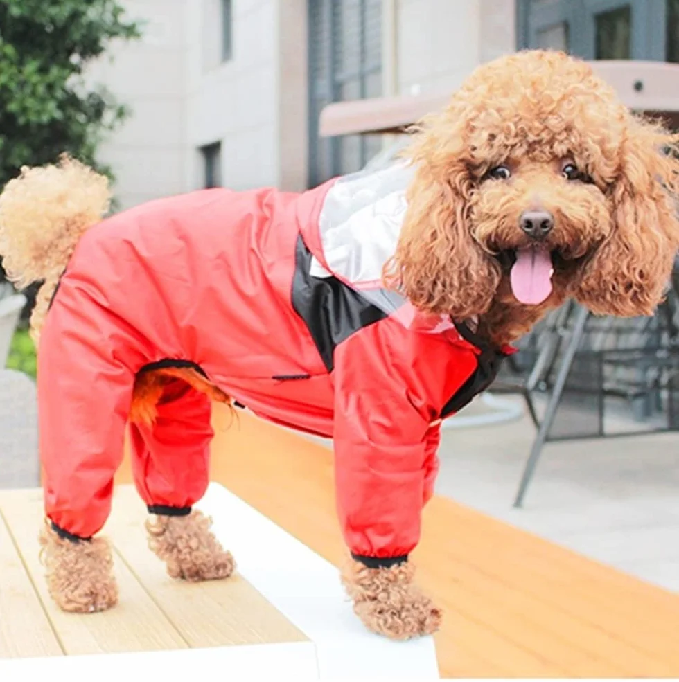 Impermeable para Perros, Mono Impermeable for Perros, Reflectante, Chaqueta con Capucha, Ropa for Exteriores for pequeños, Suministros for Mascotas(Red,XS)