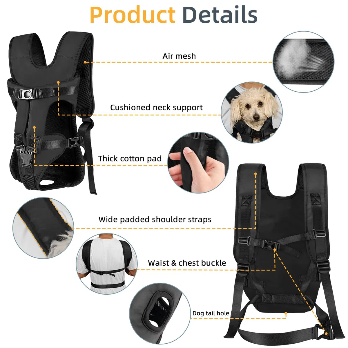 Mochila transportadora para perros, ajustable para mascotas, bolsa de viaje para cachorros, patas hacia fuera, fácil de ajustar para viajes, senderismo, camping, para perros pequeños y medianos,