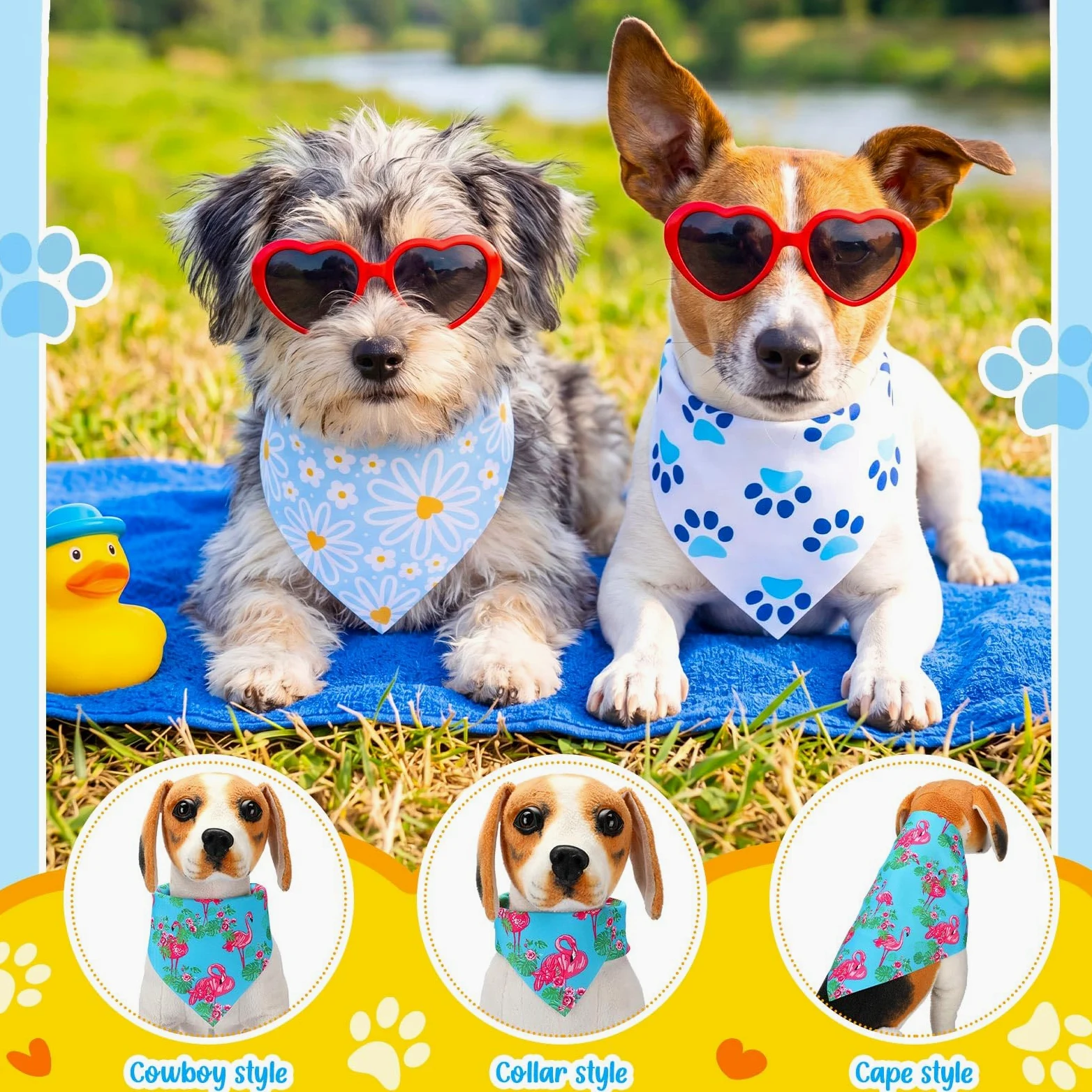 Sanwuta 120 bandanas azules con estampado de huellas de animales a granel para perros, pañuelo triangular para mascotas, accesorios diarios