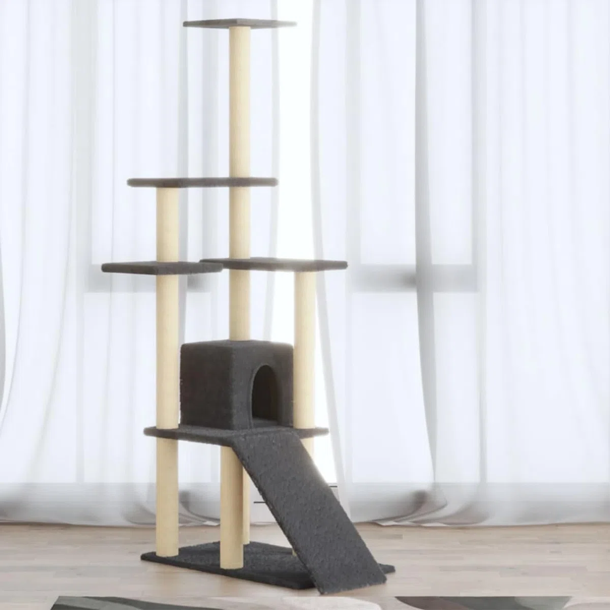 ShGaxin Rascador para Gatos con Postes de sisal, Arbol para Gatos, Gatos Accesorios, Arranhador para Gatos, Arbol Rascador Gatos, Gris Oscuro 155 cm
