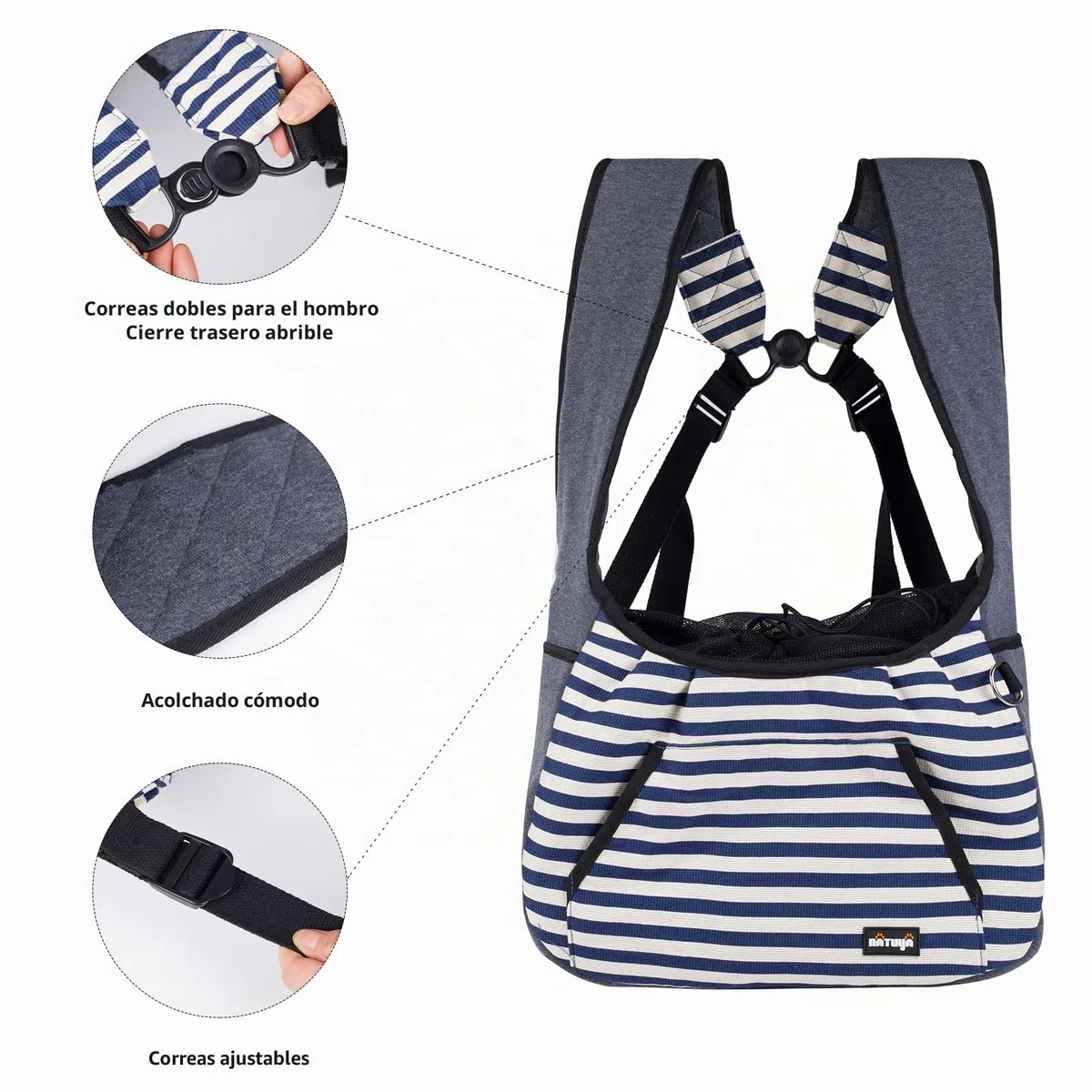 NATUYA Transportador de perro para cachorros, mochila frontal ajustable para mascotas, bolsa de viaje, almohadilla inferior, transportador de mascotas para perros pequeños, gatos, senderismo, camping