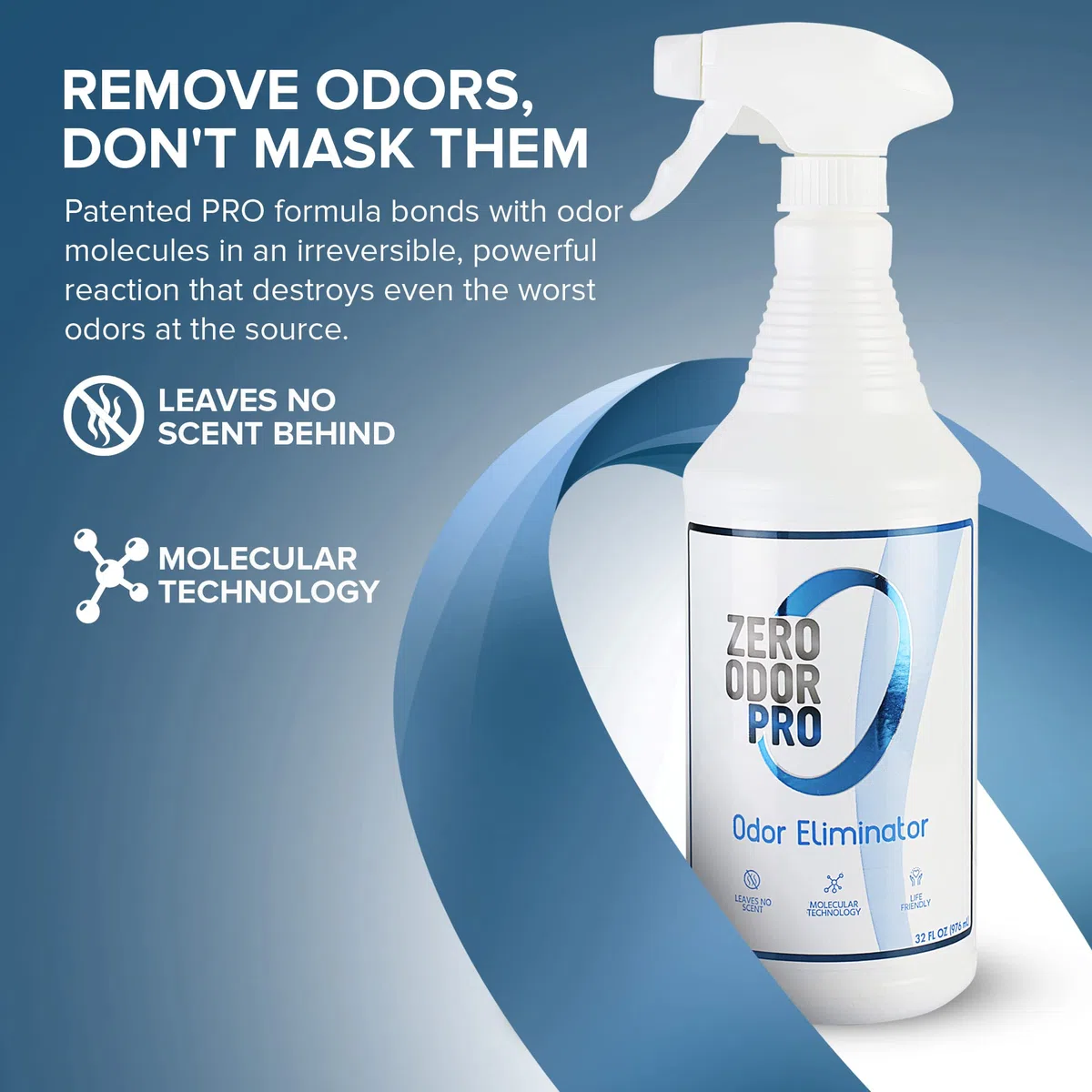 Zero Odor Pro - Eliminador de olores de fuerza comercial, neutralizador, desodorante, removedor de olores, spray de gatillo (32 onzas)