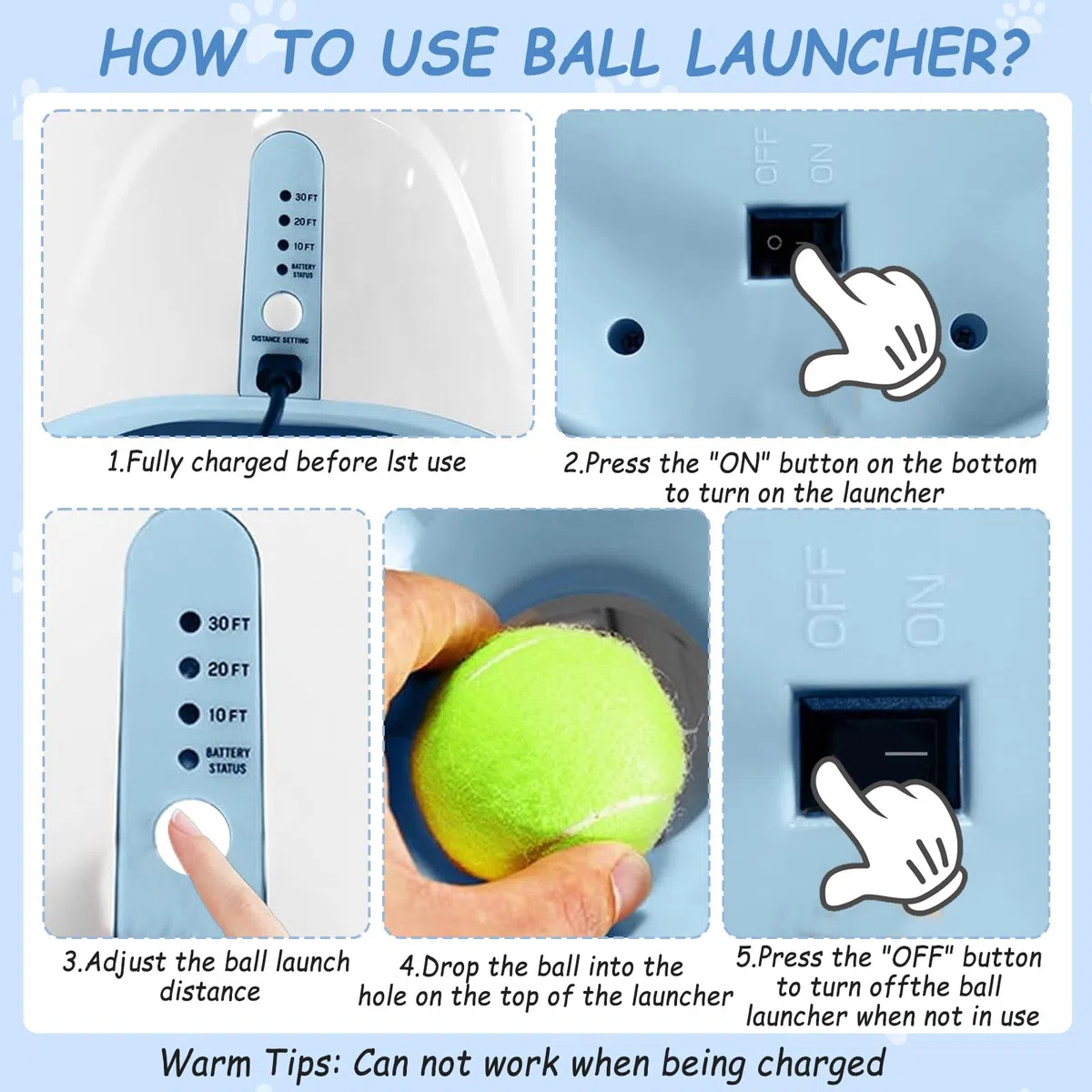 HAMON Lanzador de bolas automático para perros, máquina de lanzamiento de bolas para perros con 6 pelotas de tenis, máquina interactiva para perros pequeños y medianos, distancia de lanzamiento entre