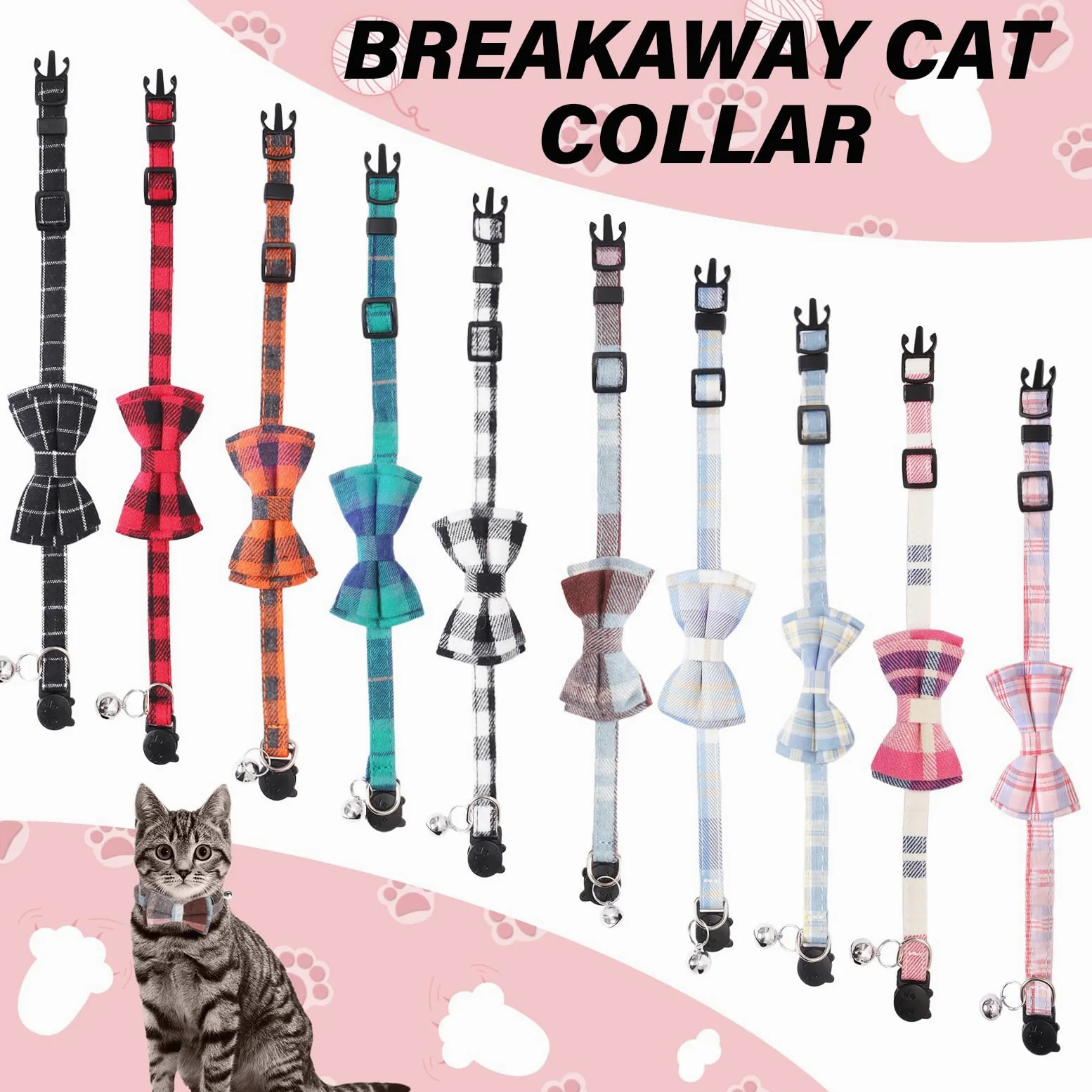 10 collares de gato con pajarita y campana, collares extraíbles para gatos, gatitos y cachorros