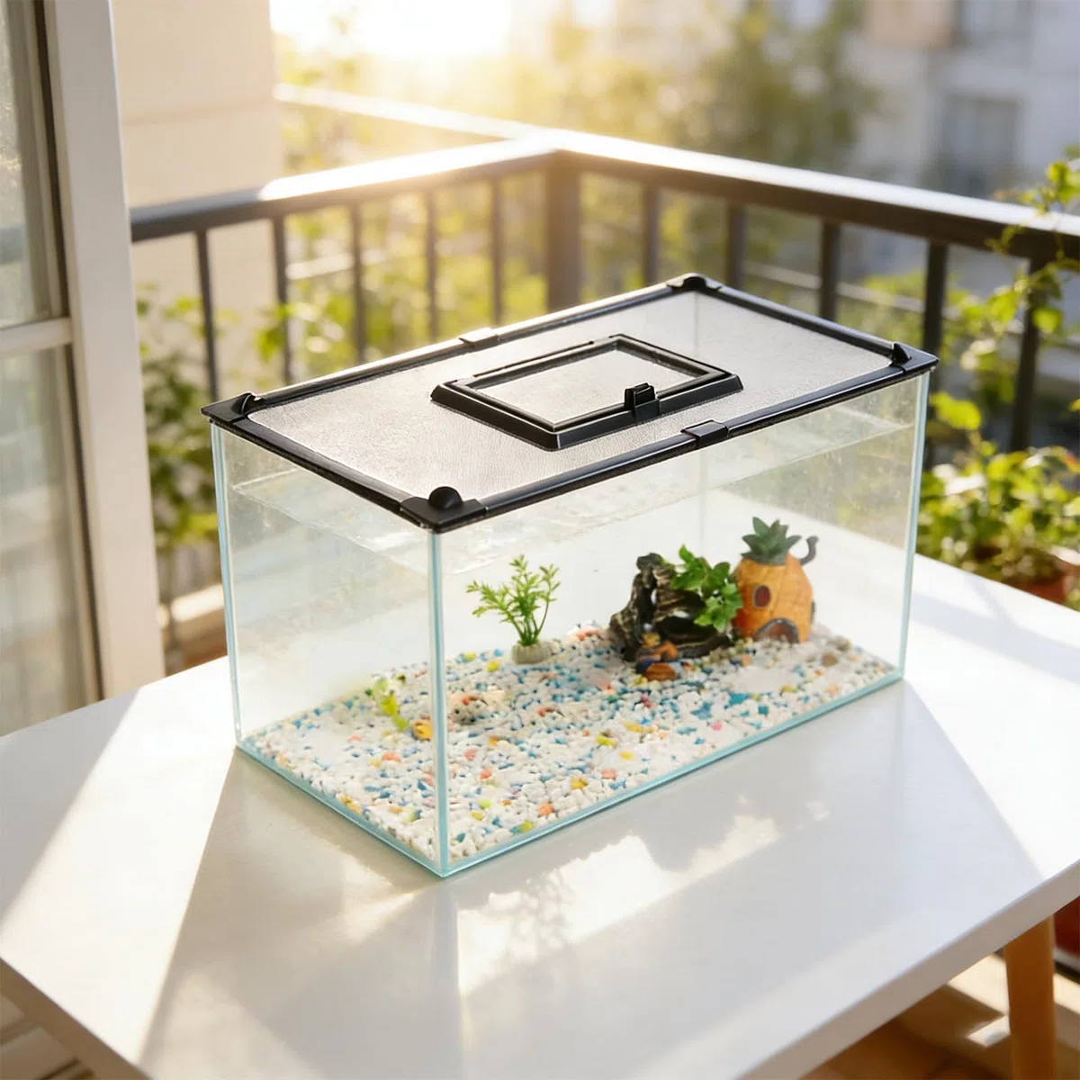 Kisangel Tapa Magnética Diseño Anti-Salto con Ventana de Alimentación para Acuario Material PVC y Goma y Fácil Limpieza para Acuarios y Acuáticas