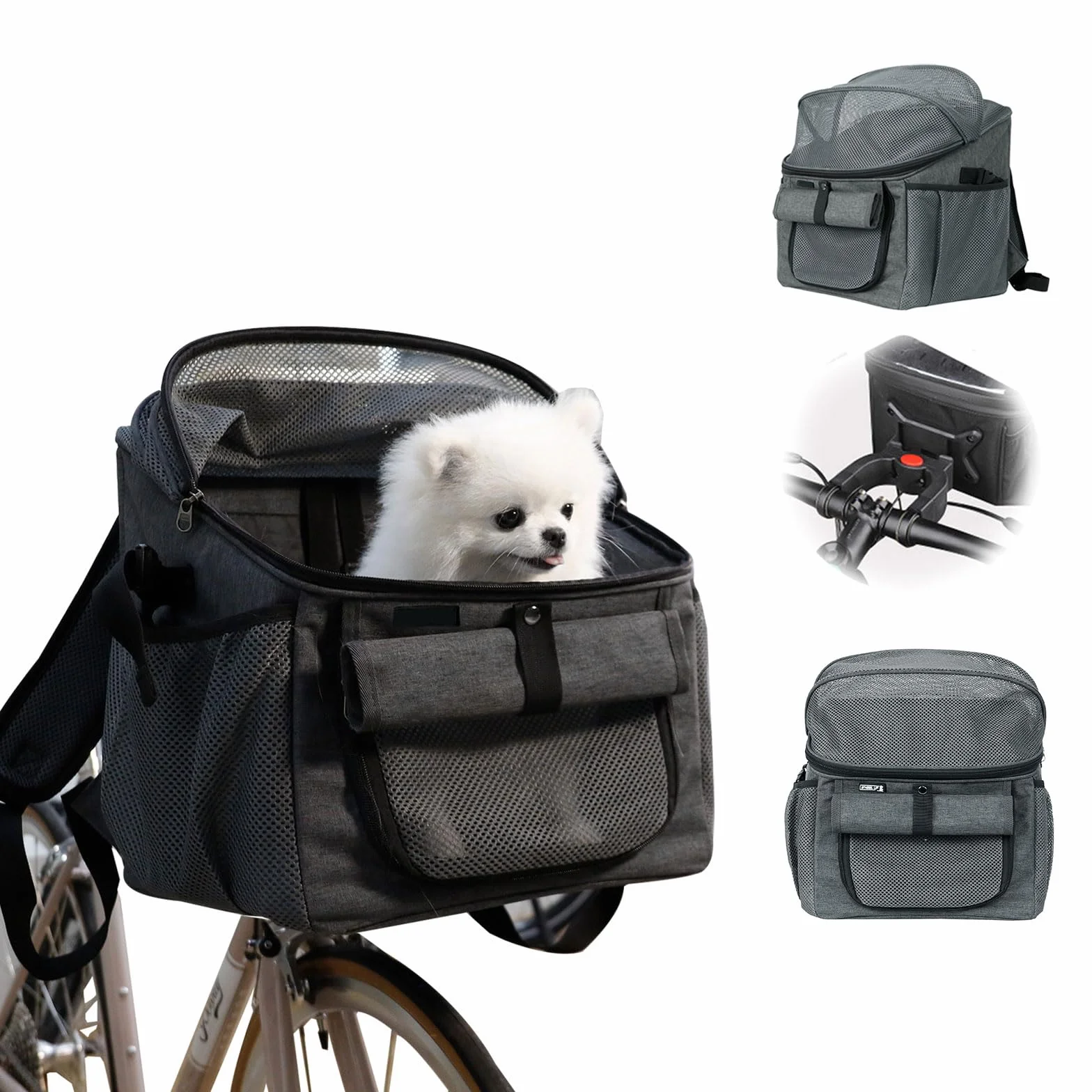 Cesta para Perros Bicicleta Delantera 5kg, cestas de Bicicleta para Perros y Gatos Plegable, Mochila Cesta de Bicicleta Delantera para Mascotas Camping (Gris)