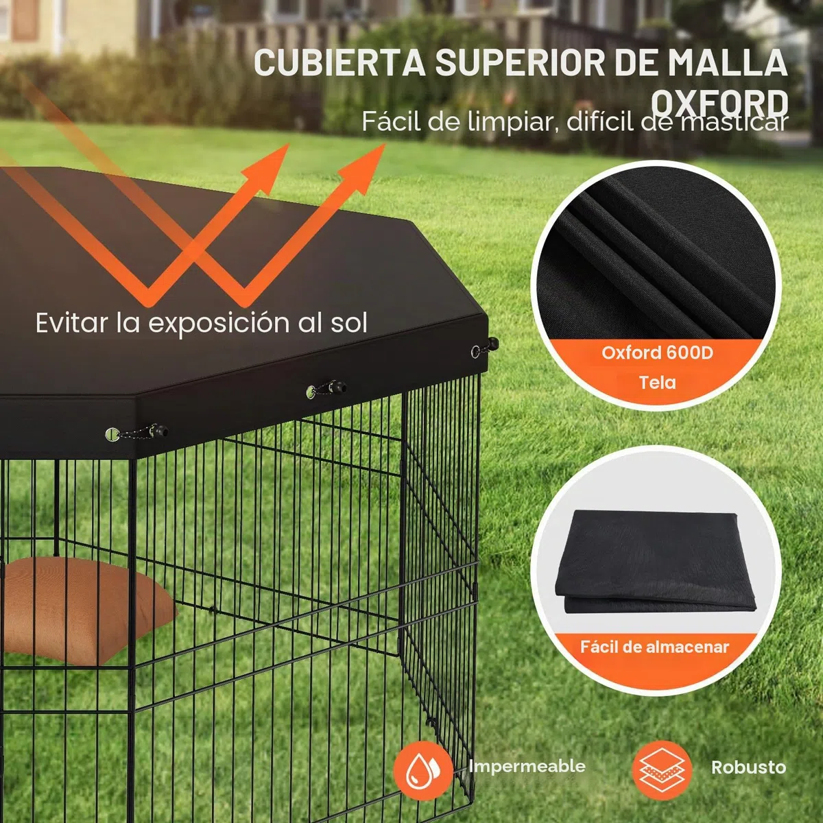 VEVOR Valla para Perros de 61x61 cm, Parque para Perros, Conejos, Gatos, con Valla de Cubierta Superior para Mascotas Pequeñas y Medianas, 8 Paneles de Malla Metálica Plegables para Camping, Viaje