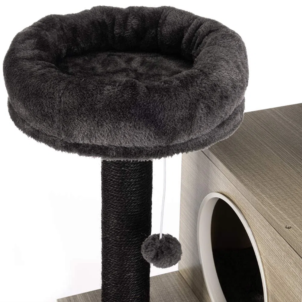 BAKAJI Árbol rascador para arañar Refugio 2 Bolas 2 cuchas, Mantas para Gatos, Animales, felinos, Interactivo, Resistente a los arañazos, Resistente, árbol trepador, Bicolor Beige y Gris