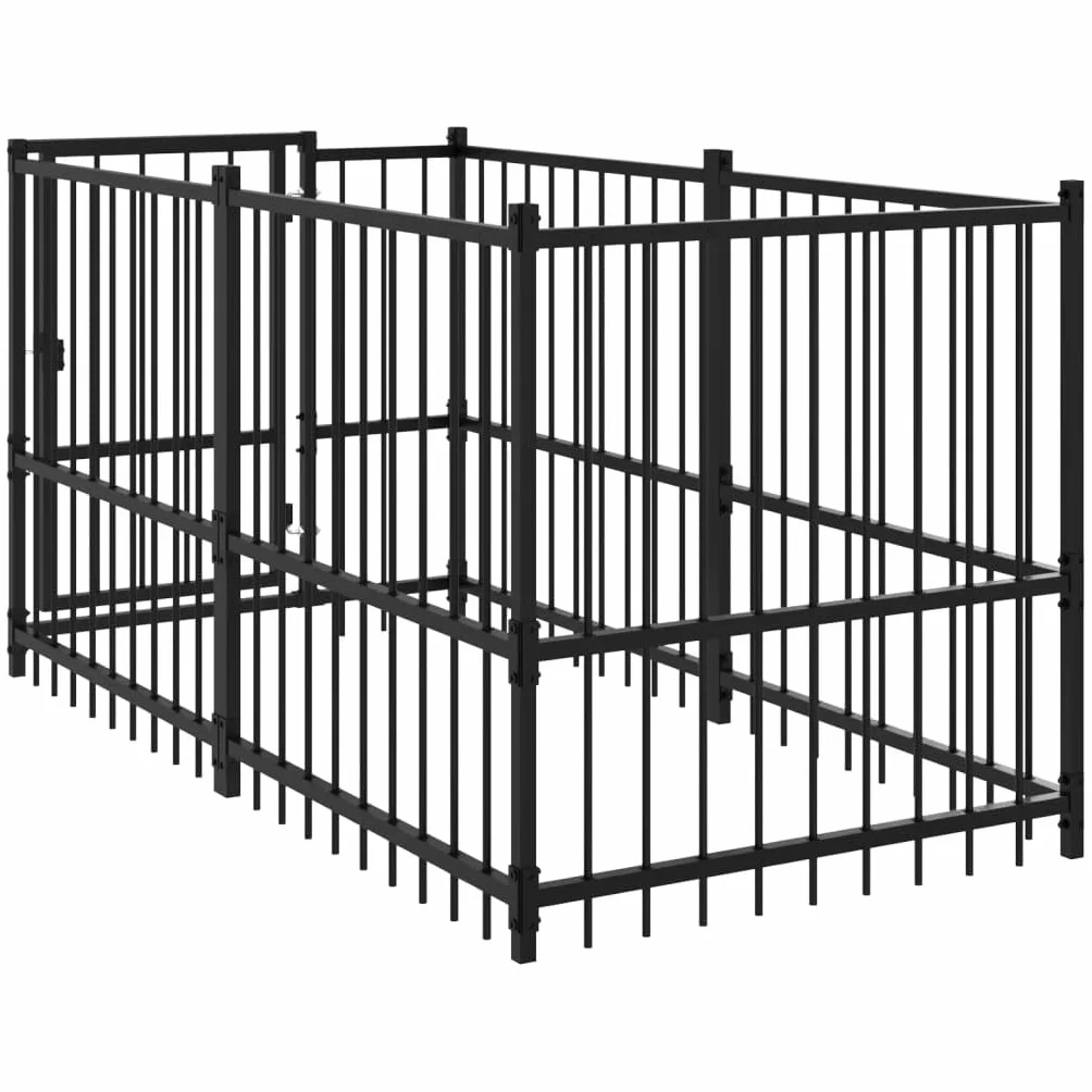 Perrera negra de acero con recubrimiento en polvo, 193,5 x 97 x 100 cm, con puerta y cerradura, cercado para cachorros y perros, protección y seguridad en el jardín
