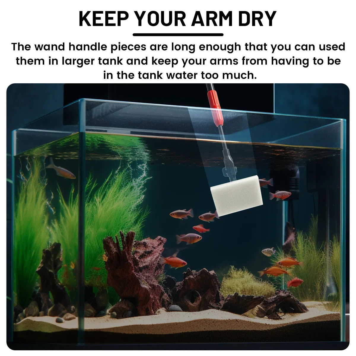 Limpiador de cristales de acuario, removedor de algas 7 en 1 para pecera, kit de limpieza de acuario con mango largo, red de acuario, raspador de algas, cepillo de esponja