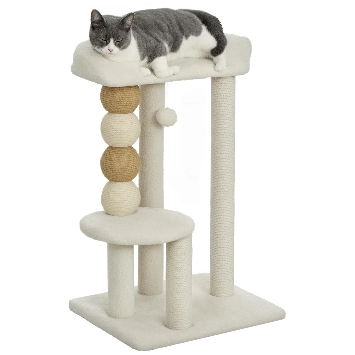 PawHut Árbol Rascador para Gatos Torre Escalador 76 cm Beige | Árbol para Gatos, con Cama, Plataforma de Salto, Postes de Yute, Bolas de Juguete