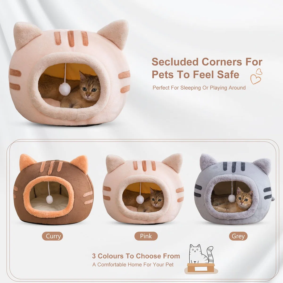 PETCUTE Cama de Cueva para Gatos, Suave Cálida Camas para Gatos con Cojín Extraíble y Fondo Antideslizante,Lavable Súper Suave Cama para Mascotas,Nido de Cueva para Gatos Pequeños,Perro