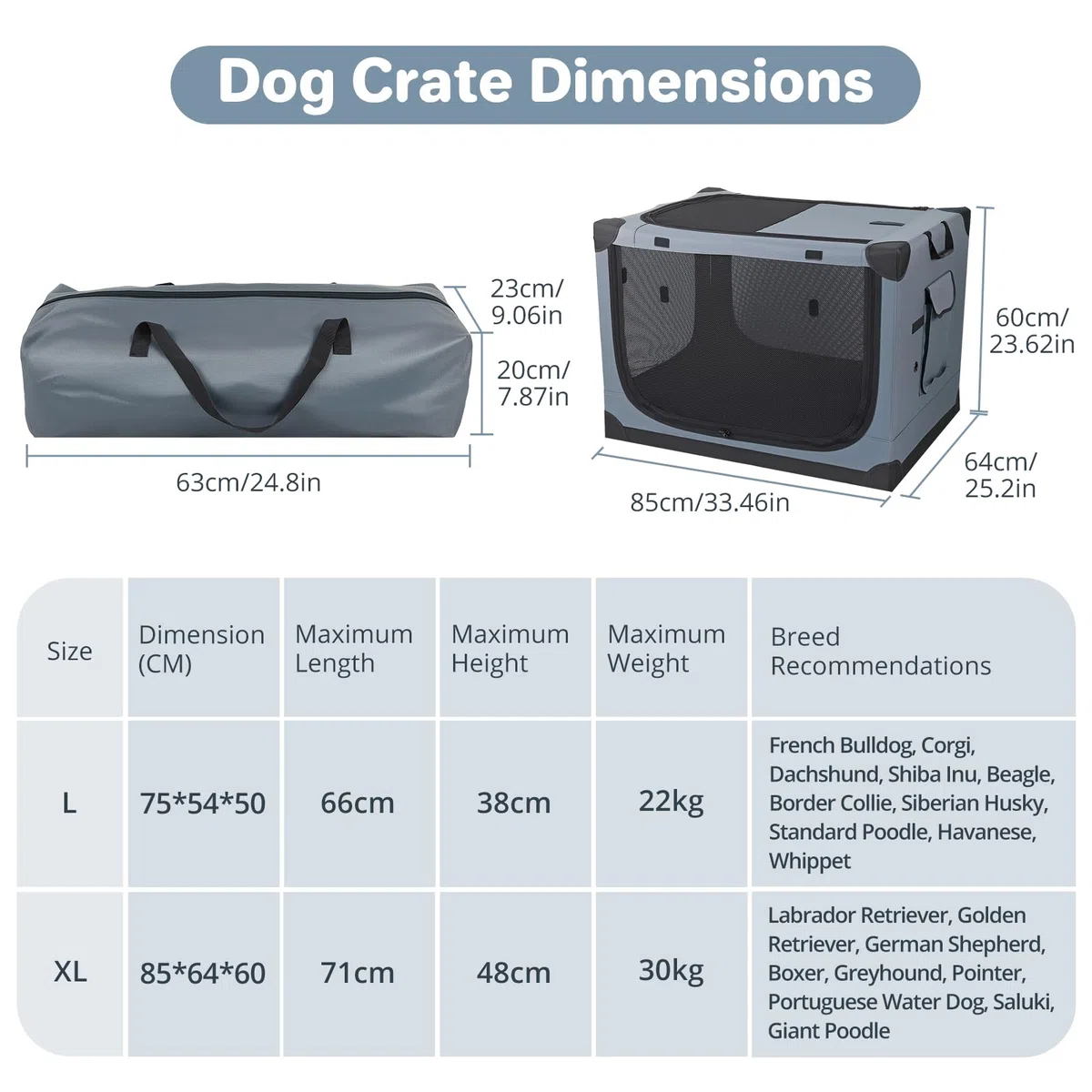 Transportin Gato Perro Plegable 85x64x60 cm, Bolsa Transporte Transpirable para Mascotas, Caja Plegable Transportadora Portador de Viaje Mascotas para el hogar y los Viajes