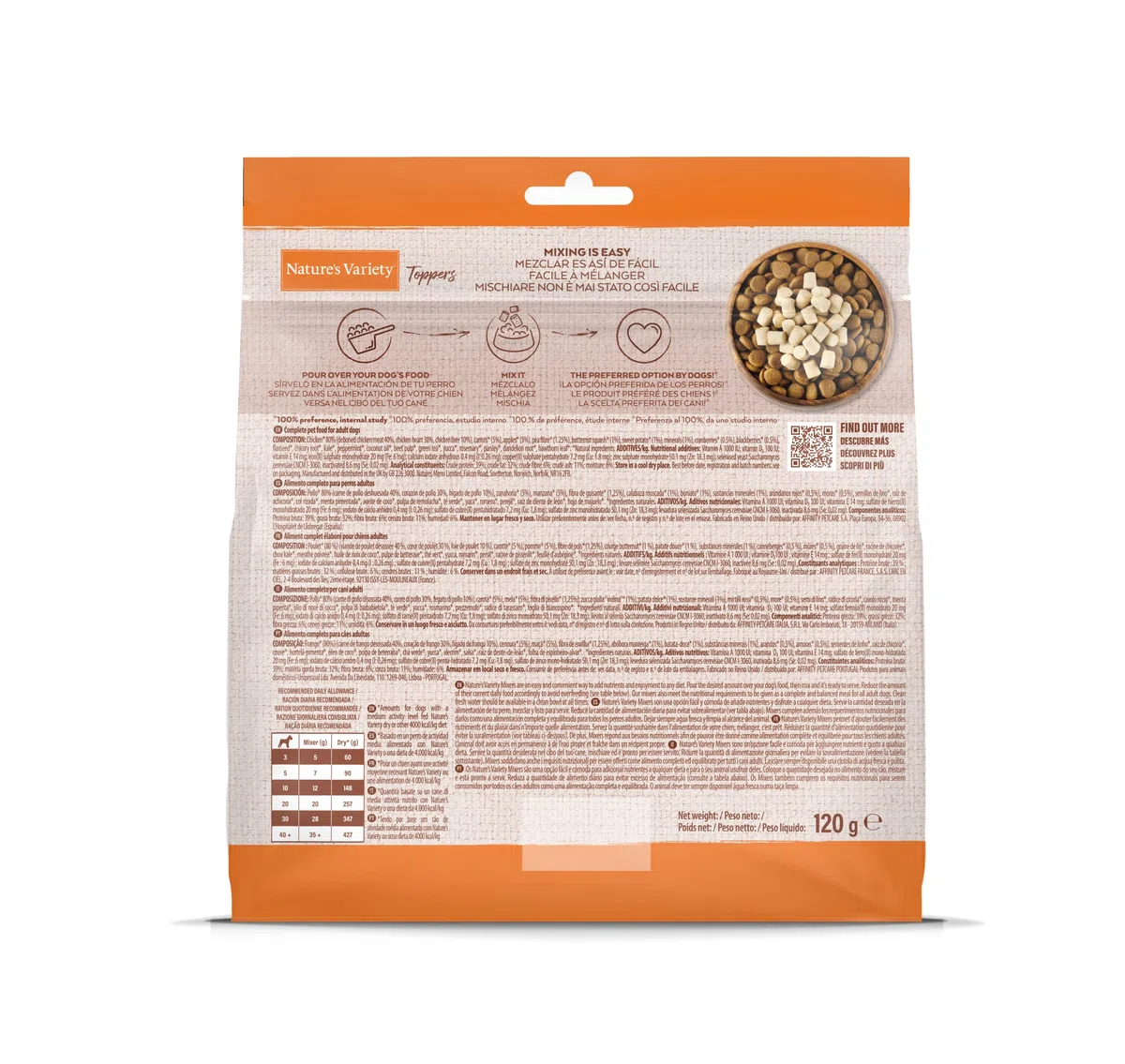 Nature's Variety - Freezed Dried - Toppers para Perros con Pollo - Caja de 7 x 120g - Total 840g