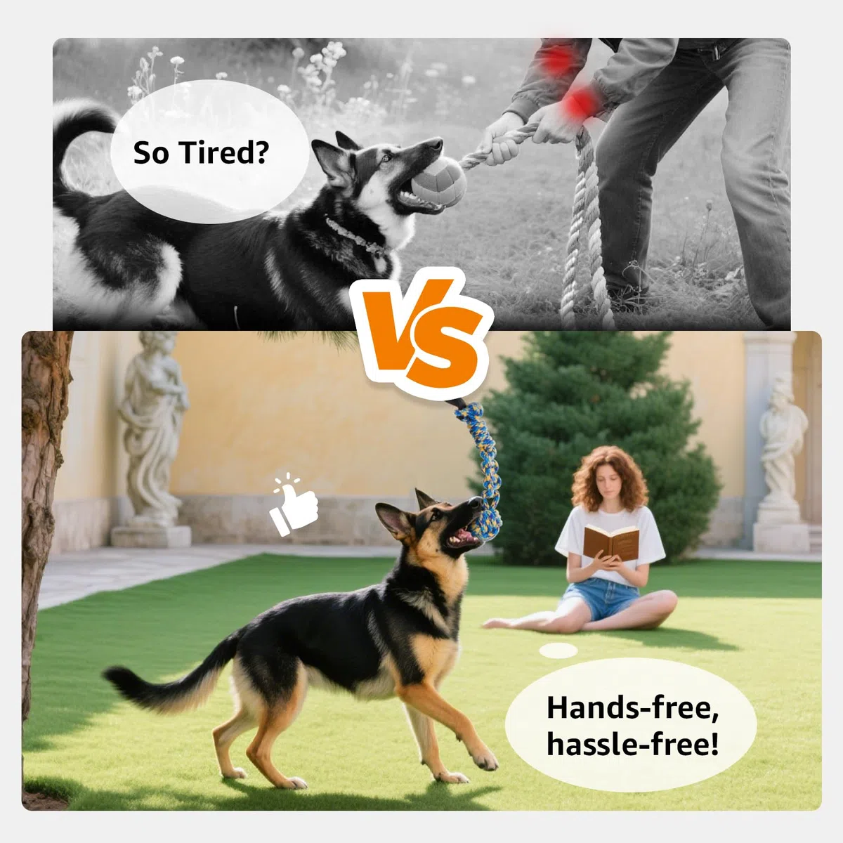 LOOBANI Juguete elástico para Exteriores, Juguete para Perros Colgantes del árbol para Perros pequeños a Grandes, Cuerda de Juego interactiva y Correa con Cuerda para Masticar (Negro)