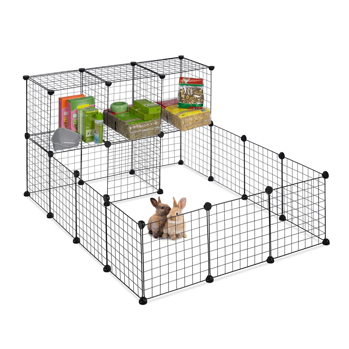 Relaxdays Parque para Mascotas y Animales Pequeños, Montaje Encajado Expandible, 72 x 145 x 110cm, Malla Metálica, Negro